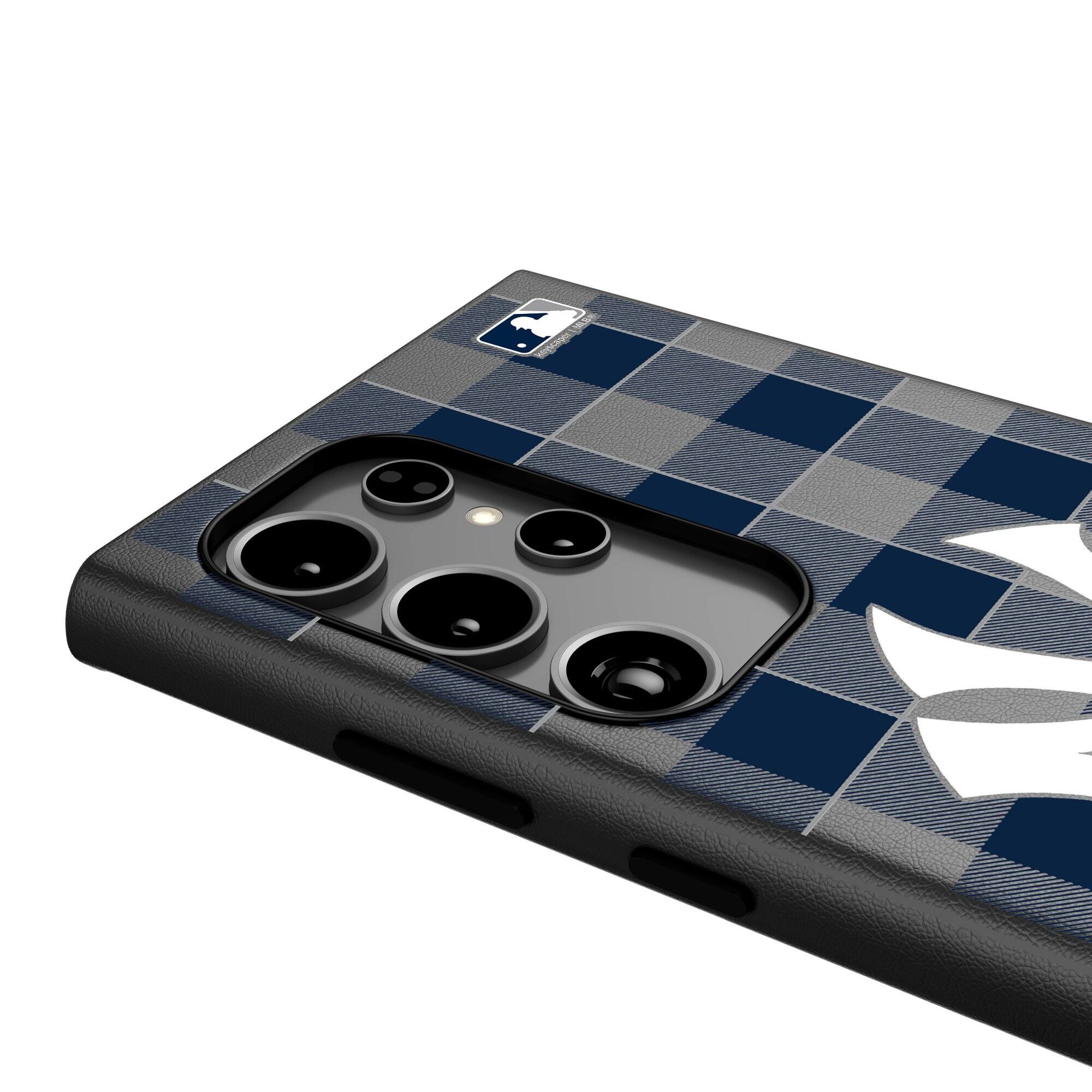 Alt View 3. Keyscaper - New York Yankees Plaid Galaxy Magnetic Bump Case - S25 - Black.