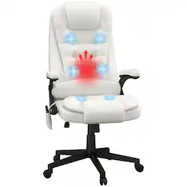 Ecooso - High Back Office Chair with Massage and Heat, Reclining Ergonomic Computer Chair with Armrest and Remote - White