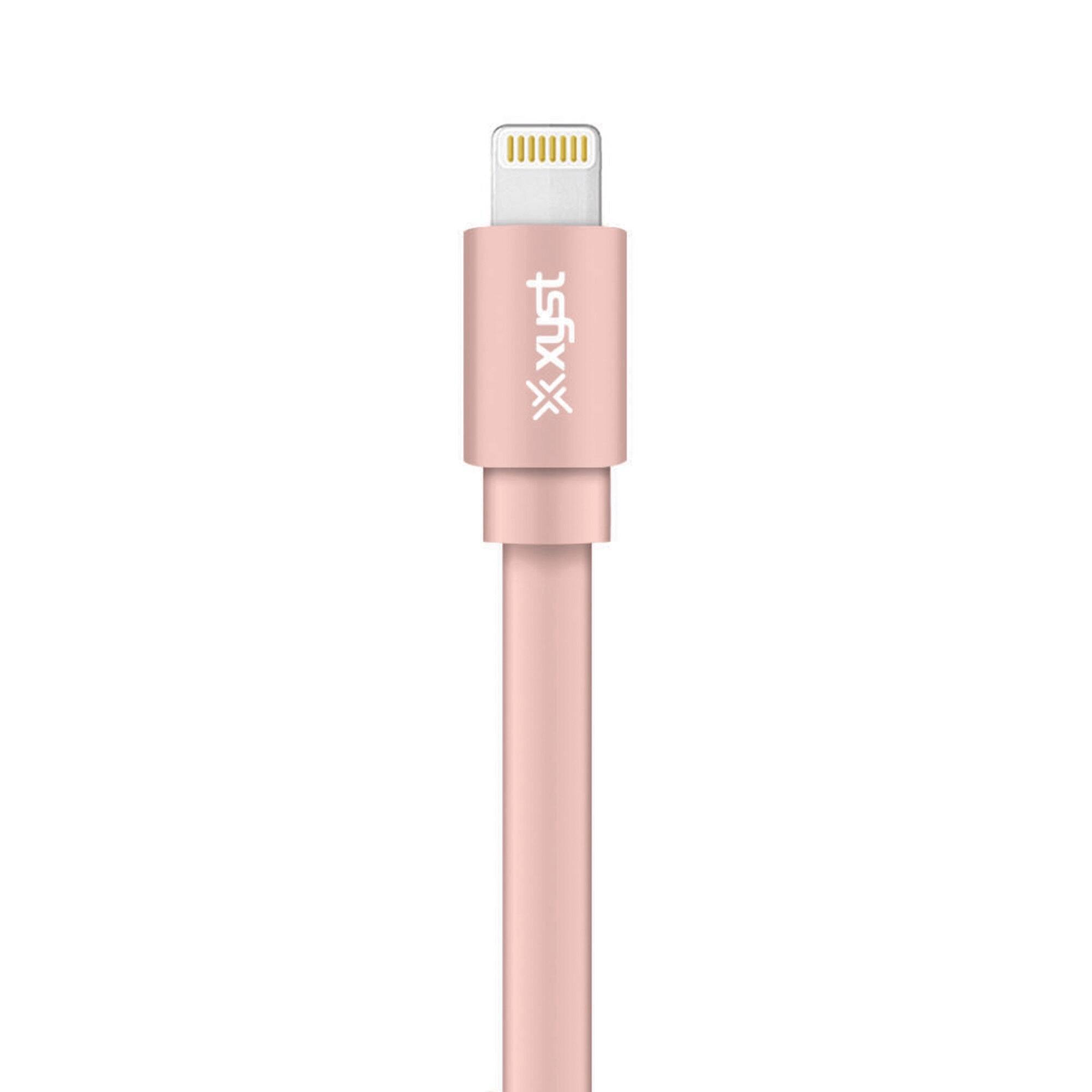 Alt View 2. Xyst - Charge and Sync USB to Lightning Flat Cable 4Ft - Rose Gold.