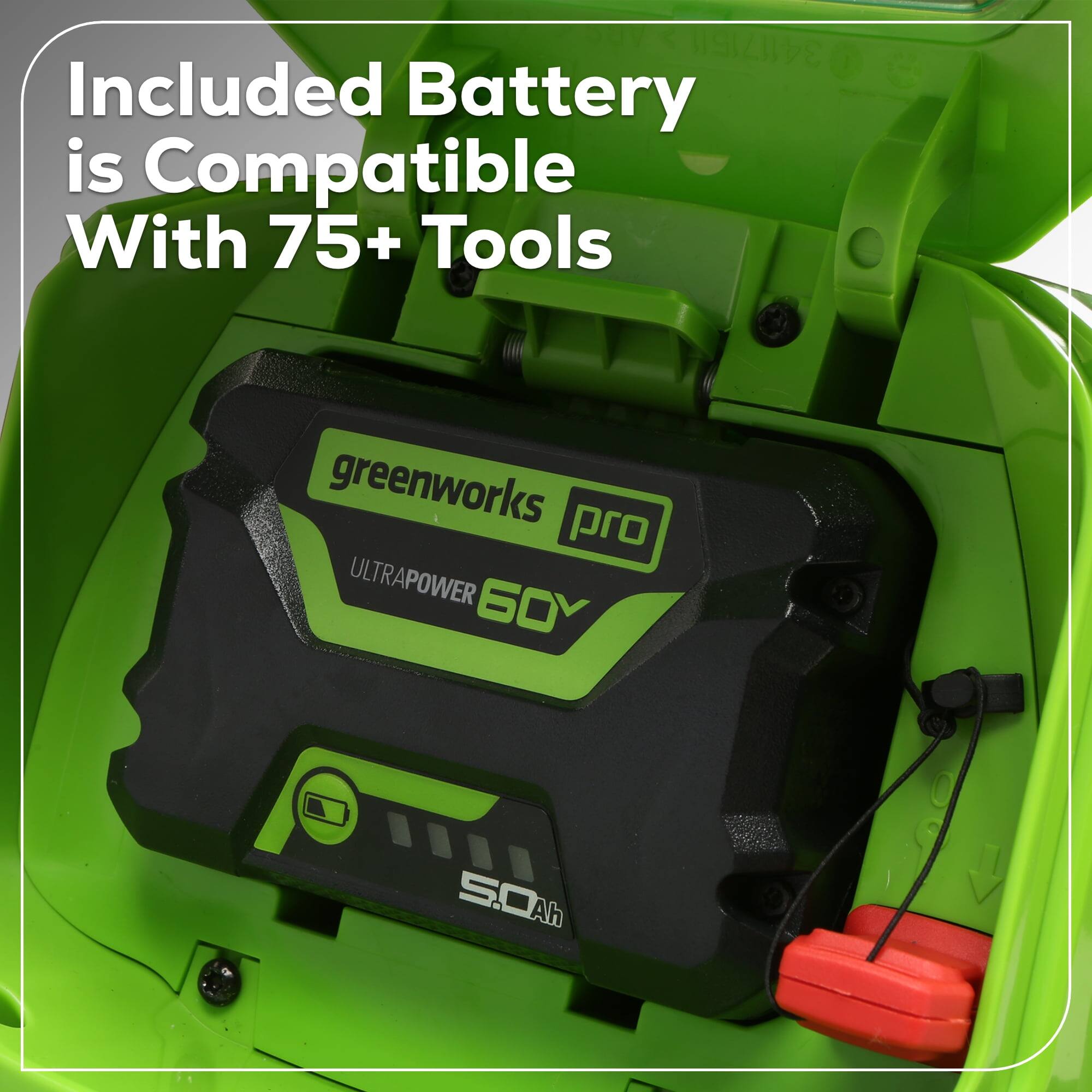 Included Battery is Compatible With 75+ Tools

greenworks pro

ULTRAPOWER 60V

5.0Ah