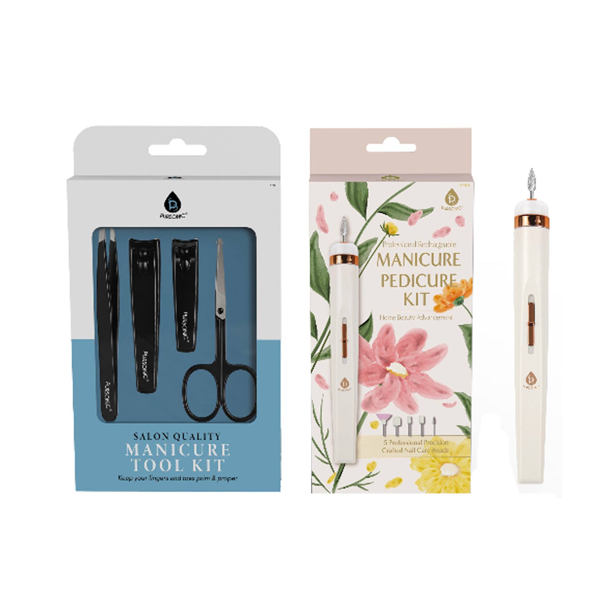 1 PURRSCIK P FAACeC N NORT AURSCRC SALON QUALITY MANICURE TOOL KIT Kesp FUAT Ings ad OTES per & pro Prodessioonal Sectagsor MANICURE PEDICURE KIT lkme Pesutv hrcmet (P71 5 Pahssinal Procision Cealted Nail Car Heads eTe