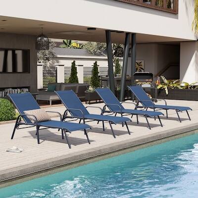 Angle. Crestlive Products - Crestlive Products 2PCS Navy Blue Chaise Lounge Chair with Navy Blue Textilene Seat - Navy-2PCS.