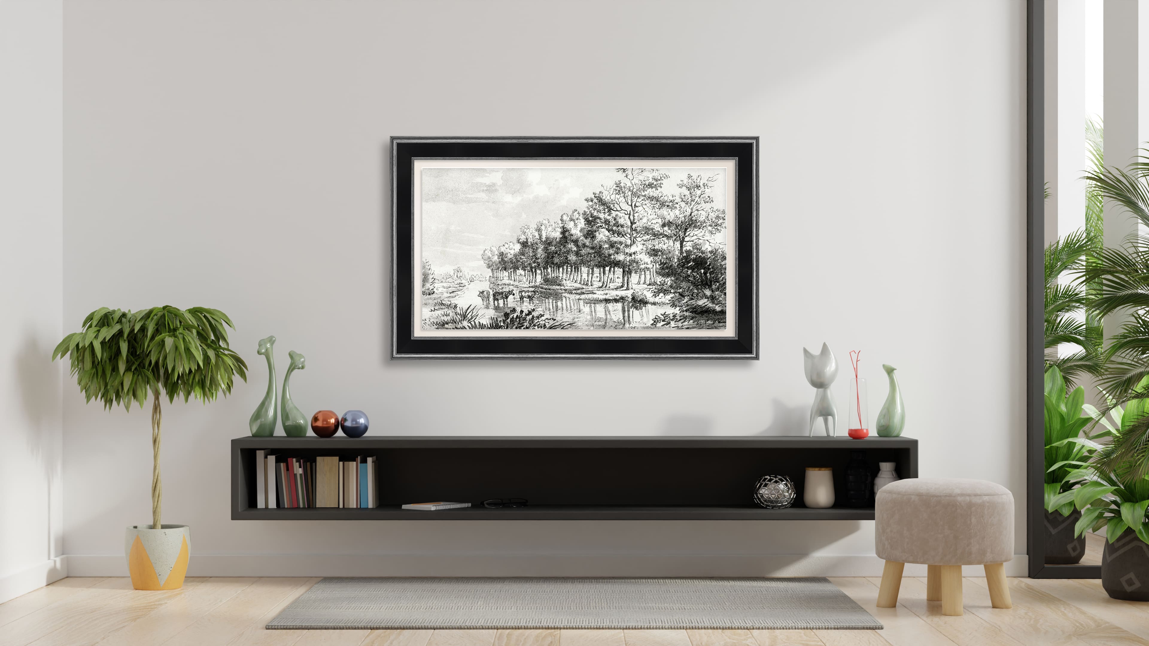 Angle. Deco TV Frames - Premiere Bezel for Samsung the Frame TV - 32" - Antique Silver & Black.