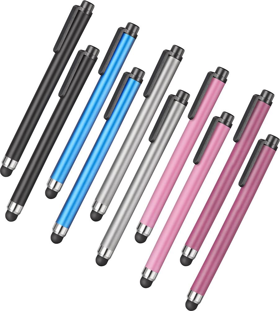 Front. Dynex™ - Stylus Pens (10-Count) - Black/Blue/Silver/Pink/Purple.