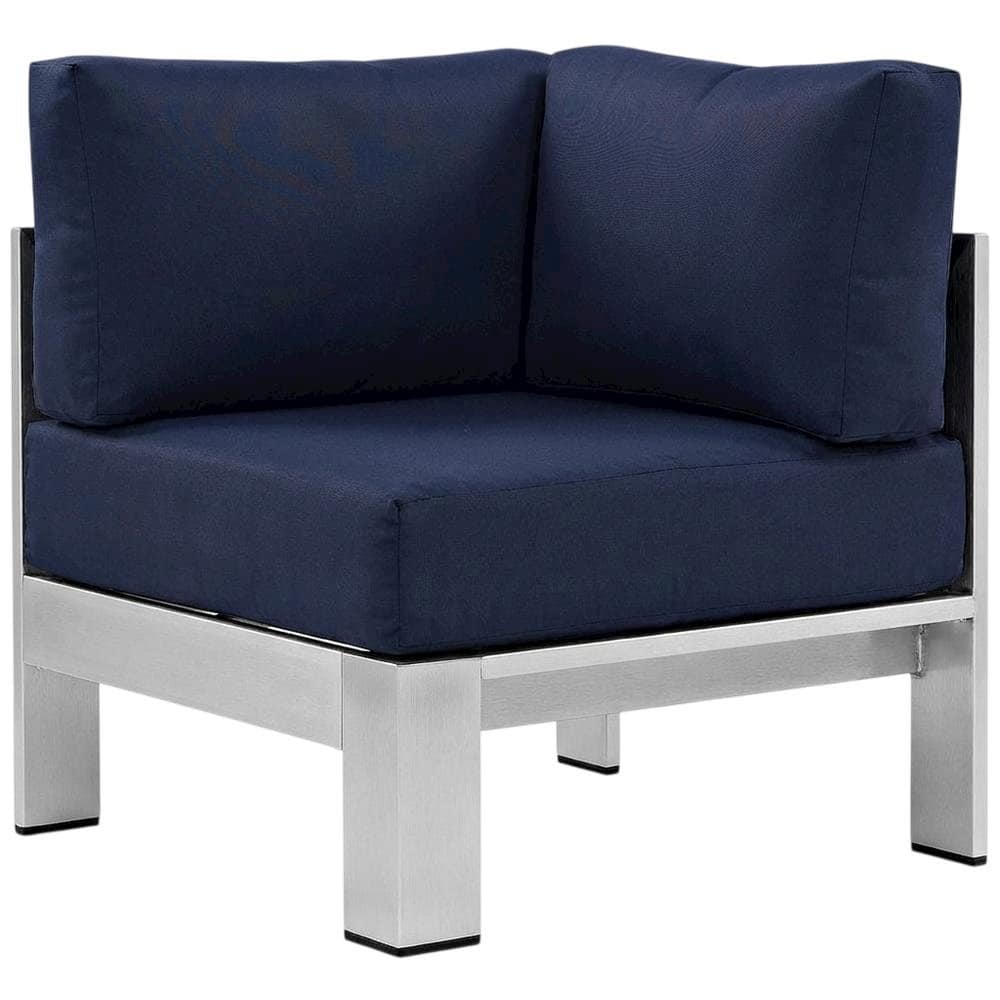 Outdoor Escape - Aluminum Corner Sofa For Outdoor Patio With Cushioned Seating - Silver