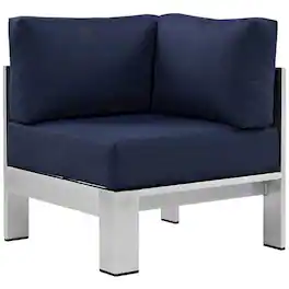 Outdoor Escape - Aluminum Corner Sofa For Outdoor Patio With Cushioned Seating - Silver