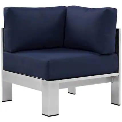 Front. Outdoor Escape - Aluminum Corner Sofa For Outdoor Patio With Cushioned Seating - Silver.