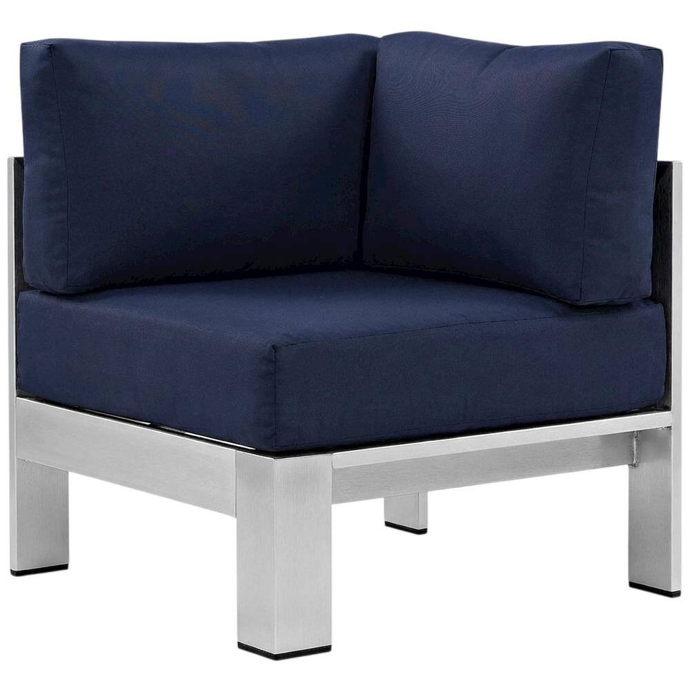 Front. Outdoor Escape - Aluminum Corner Sofa For Outdoor Patio With Cushioned Seating - Silver.