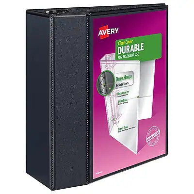 AVERY
Clear Cover DURABLE FOR FREQUENT USE
DuraHinge Resists Tears
Durable Tabs
Double-Sided
Single Pack