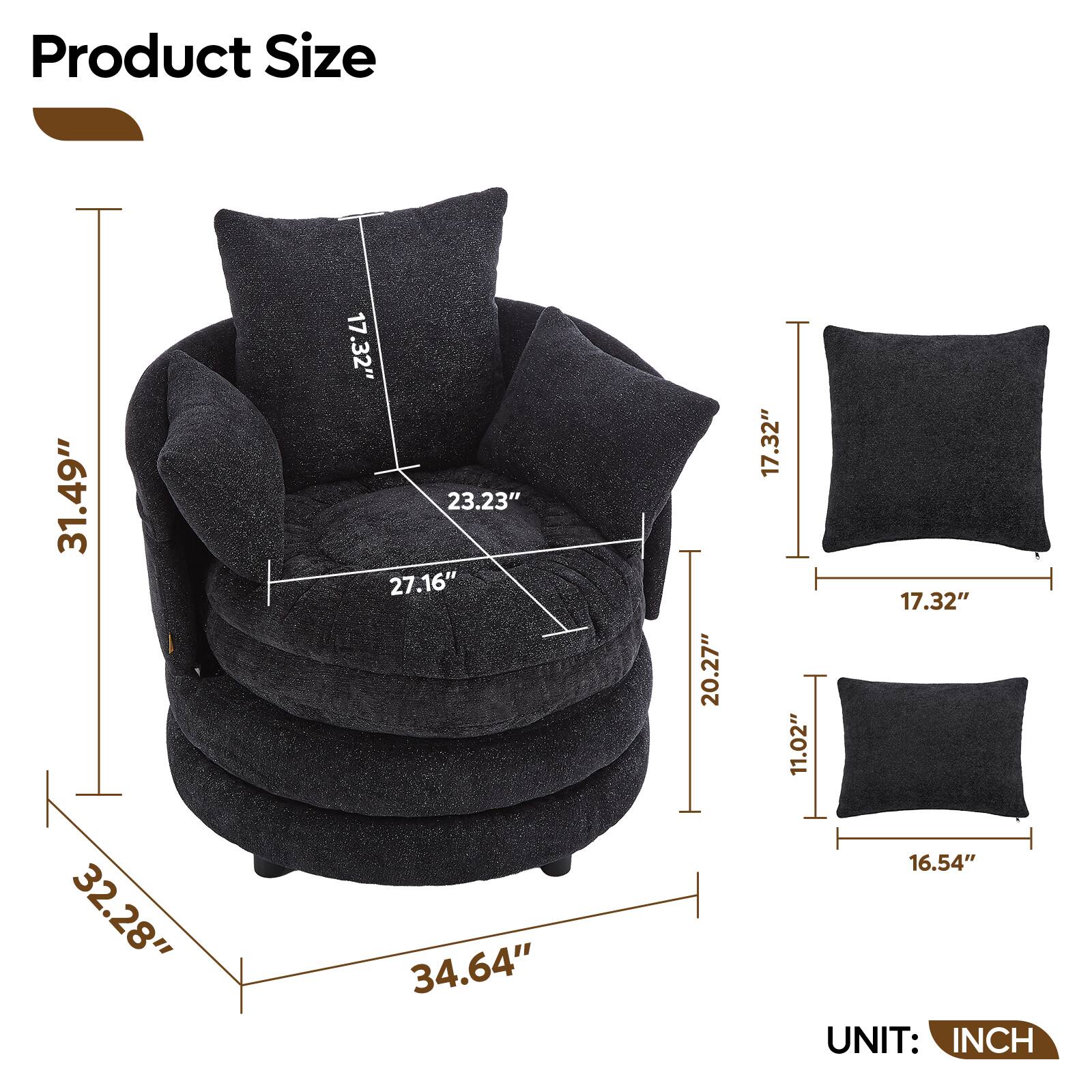 Product Size: 31.49" x 32.28" x 17.32" x 23.23" x 27.16" x 34.64" x 20.27" x 17.32" x 17.32" x 11.02" x 16.54"  
UNIT: INCH