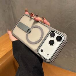 Dteck - Magnetic Frosted Phone Case for Apple iPhone 17 Pro Max, Shockproof Non-Slip Protective Cover with Built-in Kickstand - Gray