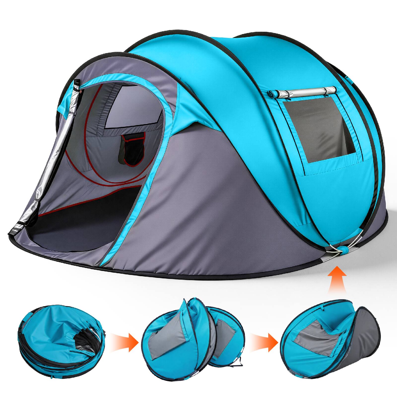 Alt View 1. Winado - 3-4 Person Family Camping Pop Up Tent with Carrying Bag, Portable Waterproof for Outdoor Camping Hiking Backpacking - Blue.