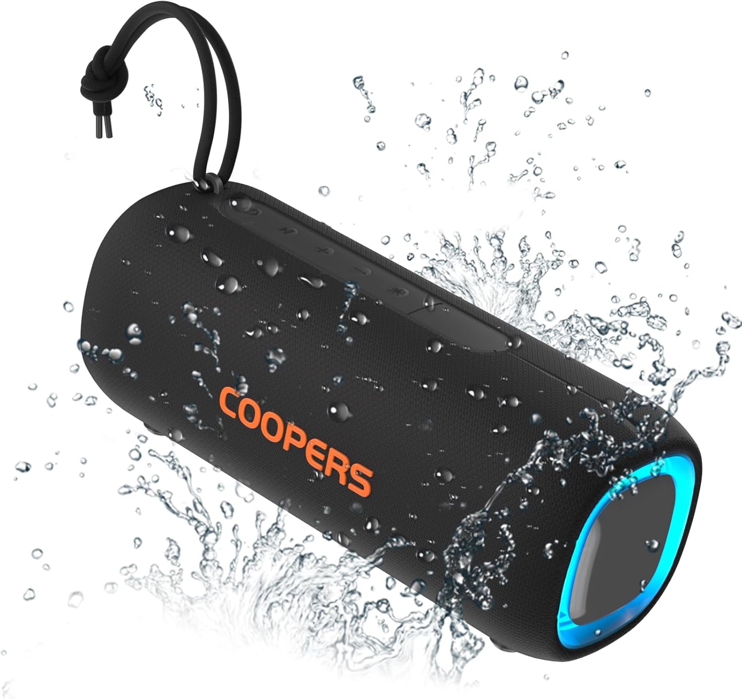 Front. Stamp n Camp - Portable Bluetooth Speaker, Wireless Speaker with Clear Loud Stereo Sound, IPX5 Waterproof Speakers RGB Lights, BT5.3, - Black.