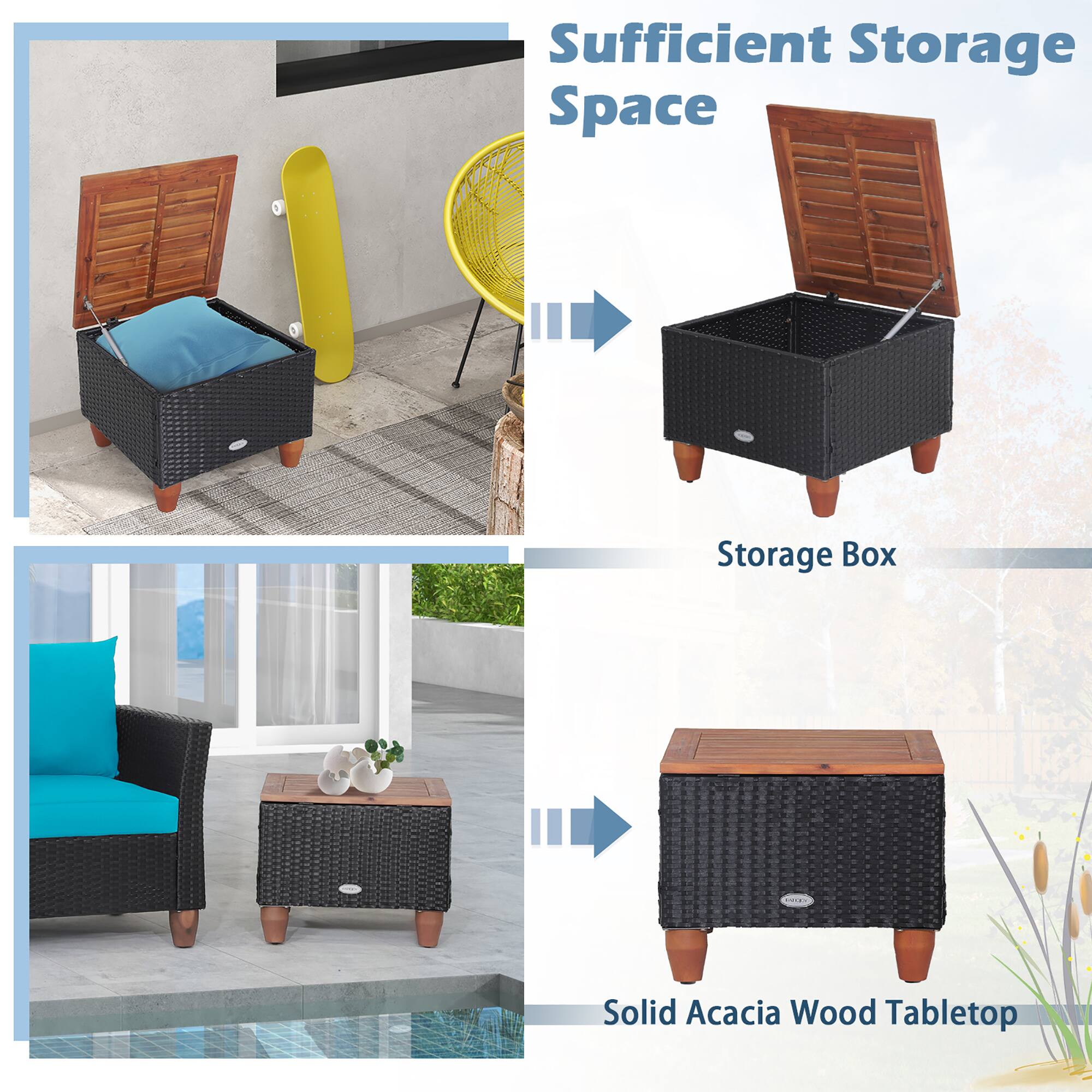 Sufficient Storage Space | Storage Box | Solid Acacia Wood Tabletop