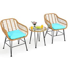 Boyel Living - 3 Pieces Rattan Furniture Set with Cushioned Chair Table - Turquoise