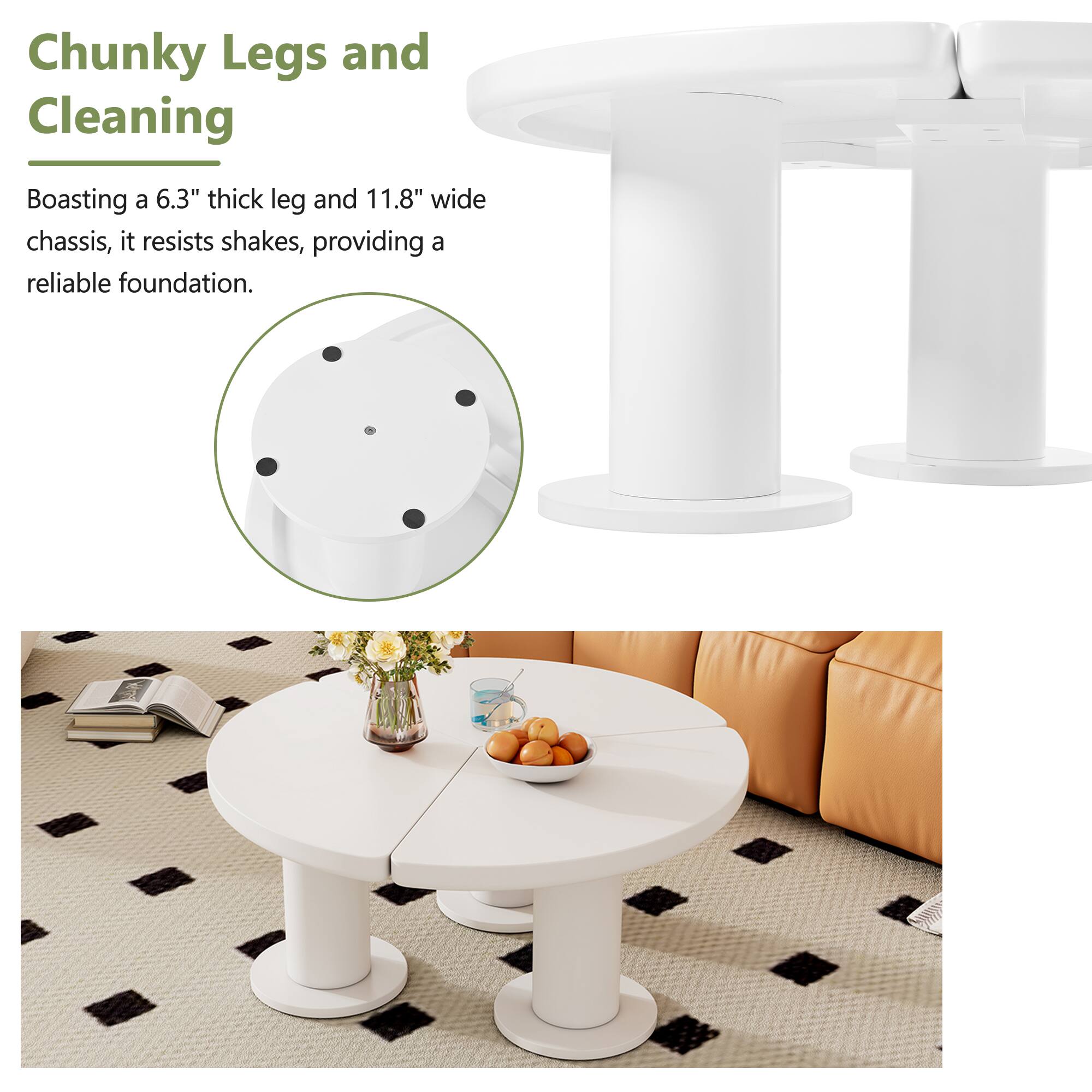 Chunky Legs and Cleaning

Boasting a 6.3" thick leg and 11.8" wide chassis, it resists shakes, providing a reliable foundation.