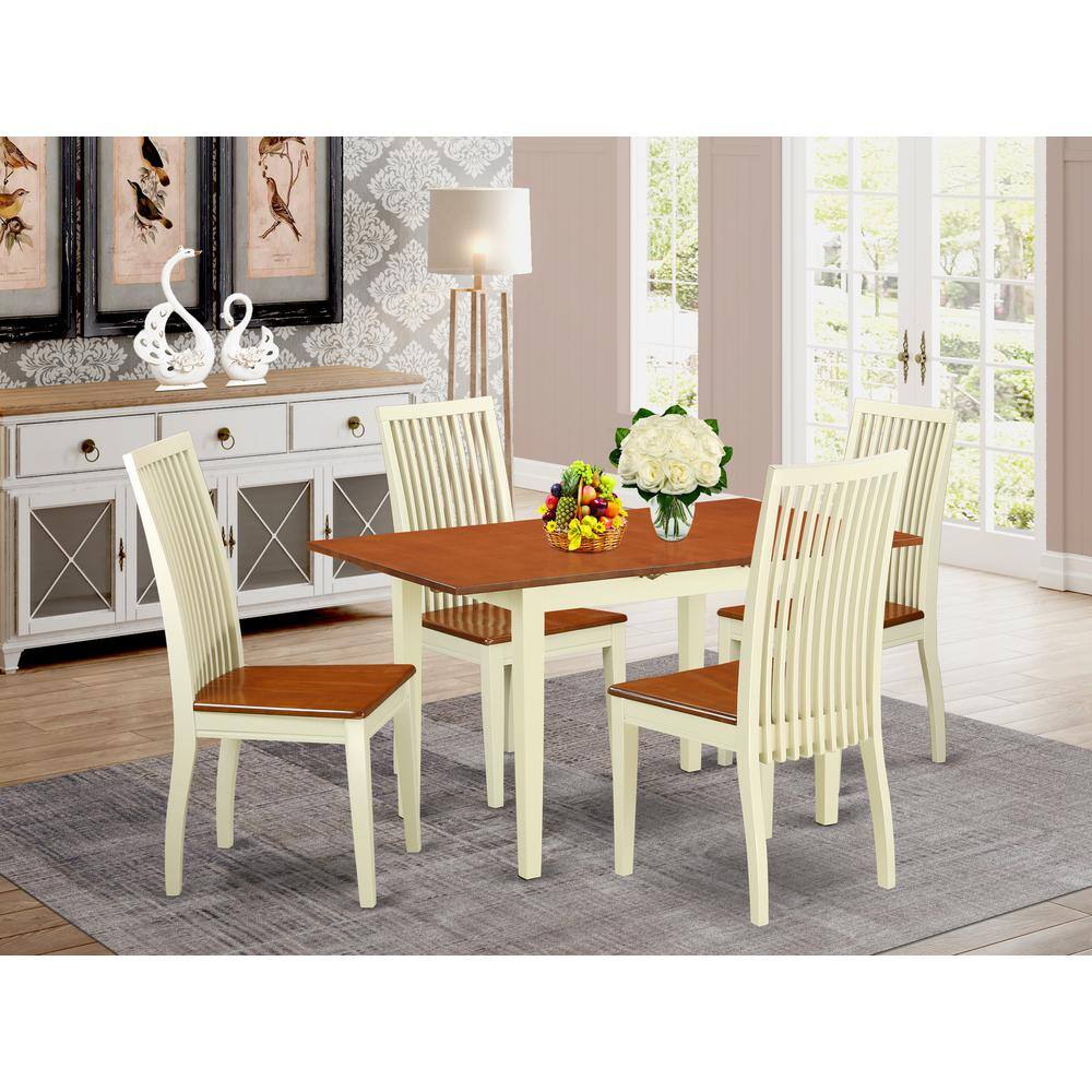 Back. East West Furniture - Dining Room Set Buttermilk & Cherry - Brown.