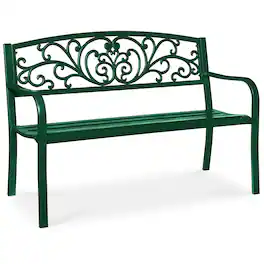 Best Choice Products - Outdoor Steel Bench Garden Patio Porch Furniture w/ Floral Design Backrest - Dark Green