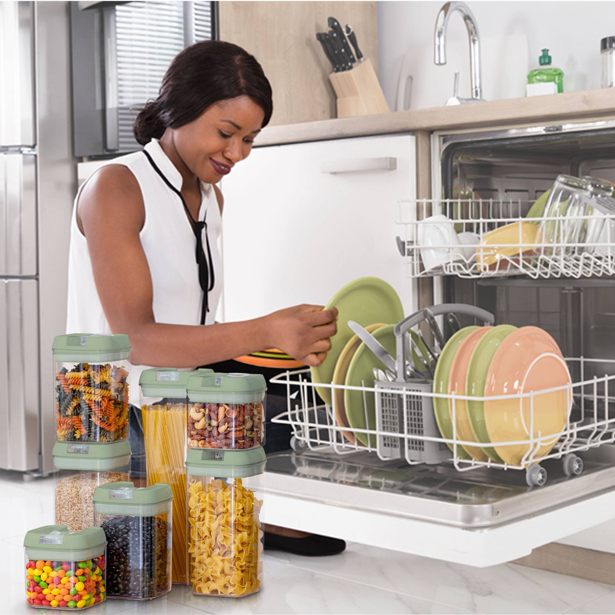 Alt View 3. Cheer Collection - 7-Piece Airtight Pantry Food Storage Container Set with Mixed Sizes, Flip-Top Lids & Reusable Labels - Mint.