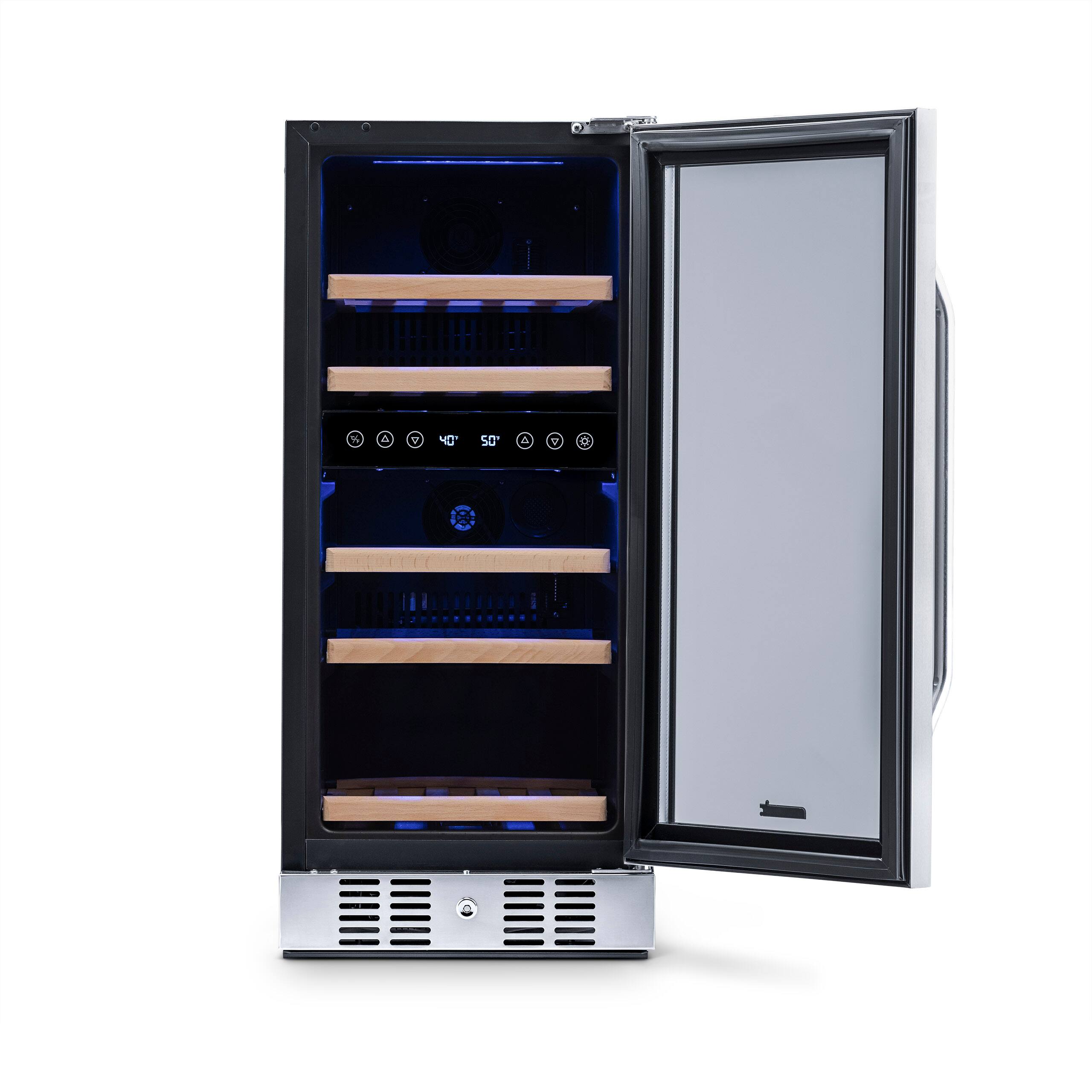 Alt View 14. NewAir - 15” Built-in 29 Bottle Dual Zone Compressor Wine Fridge with Beech Wood Shelves - Stainless steel.