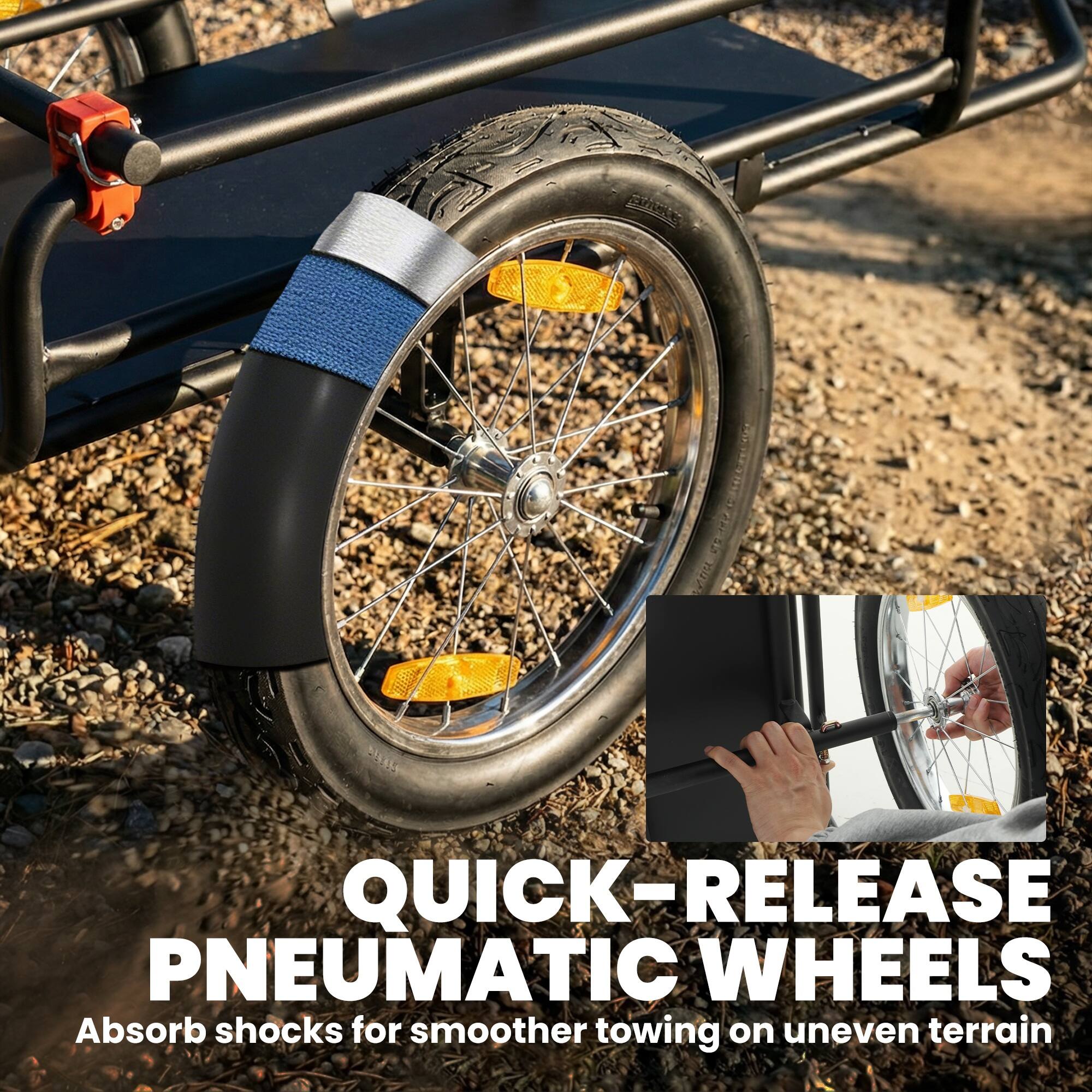 QUICK-RELEASE PNEUMATIC WHEELS  
Absorb shocks for smoother towing on uneven terrain