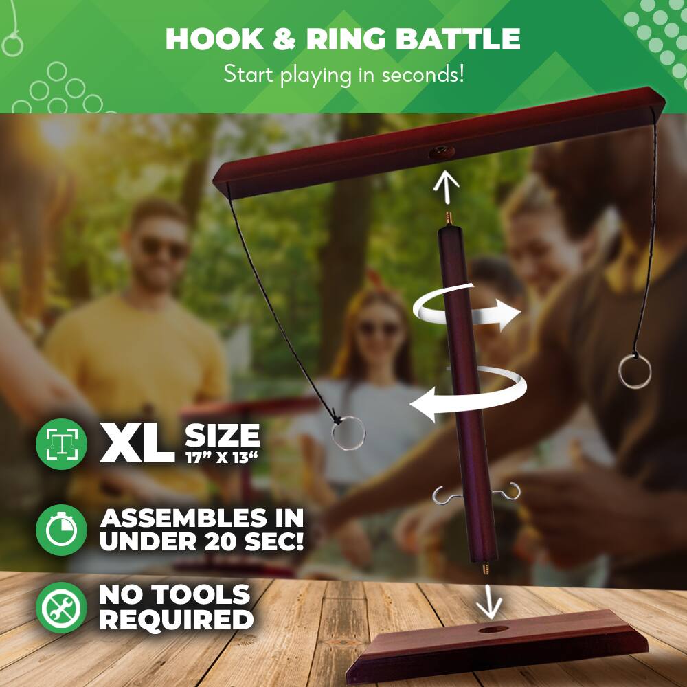 HOOK & RING BATTLE  
Start playing in seconds!  
XL SIZE 17" X 13"  
ASSEMBLES IN UNDER 20 SEC!  
NO TOOLS REQUIRED