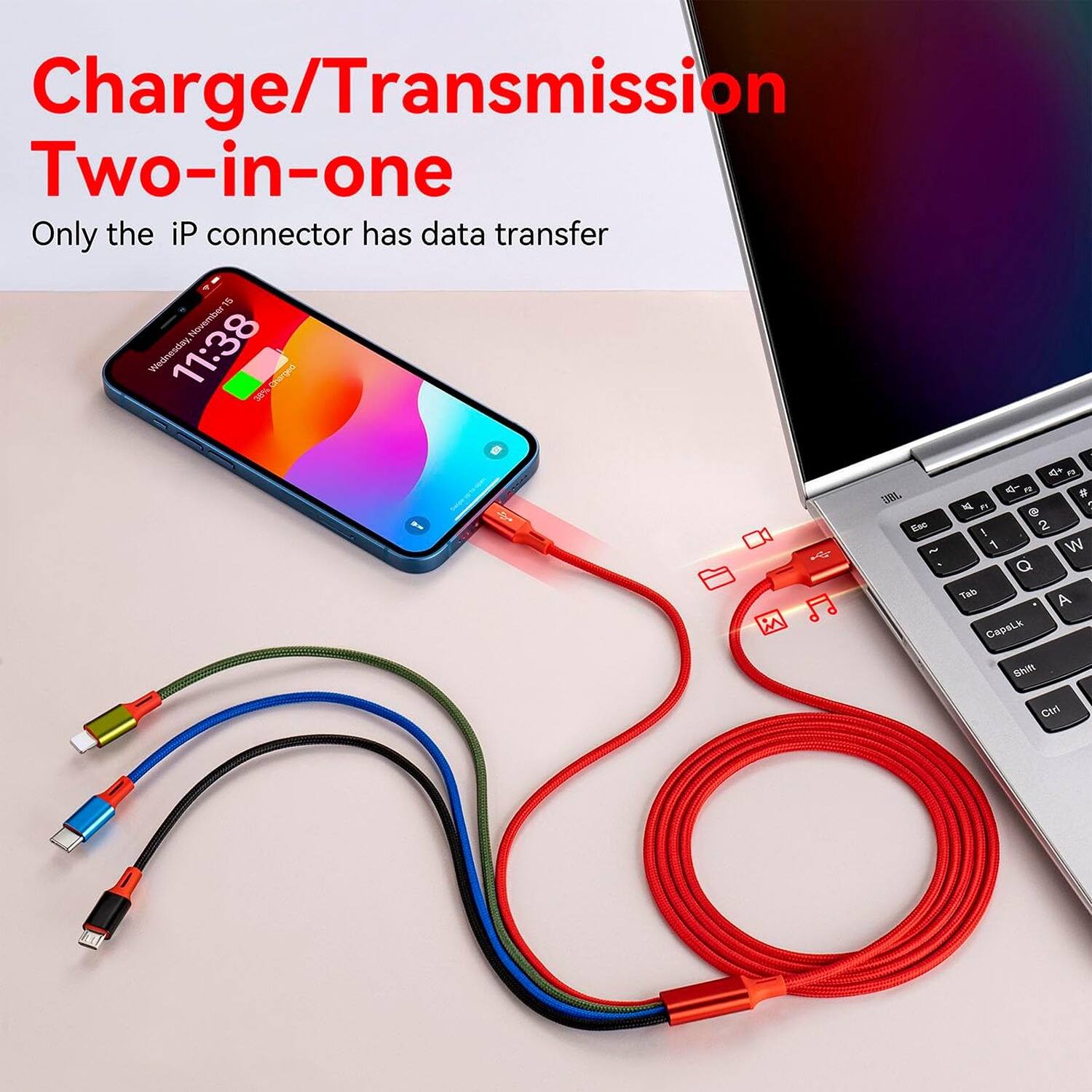 Charge/Transmission Two-in-one
Only the iP connector has data transfer

1 Novernies Viednesdey 11:38 38% Sterged harges 30% 200. dec -  a q- F   "    2 1 W Q Tab A CopeLk  Cir