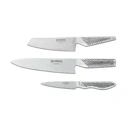 Global - G-2538 3 Piece Knife Set with Chef's, Vegetable and Paring Knife - Silver