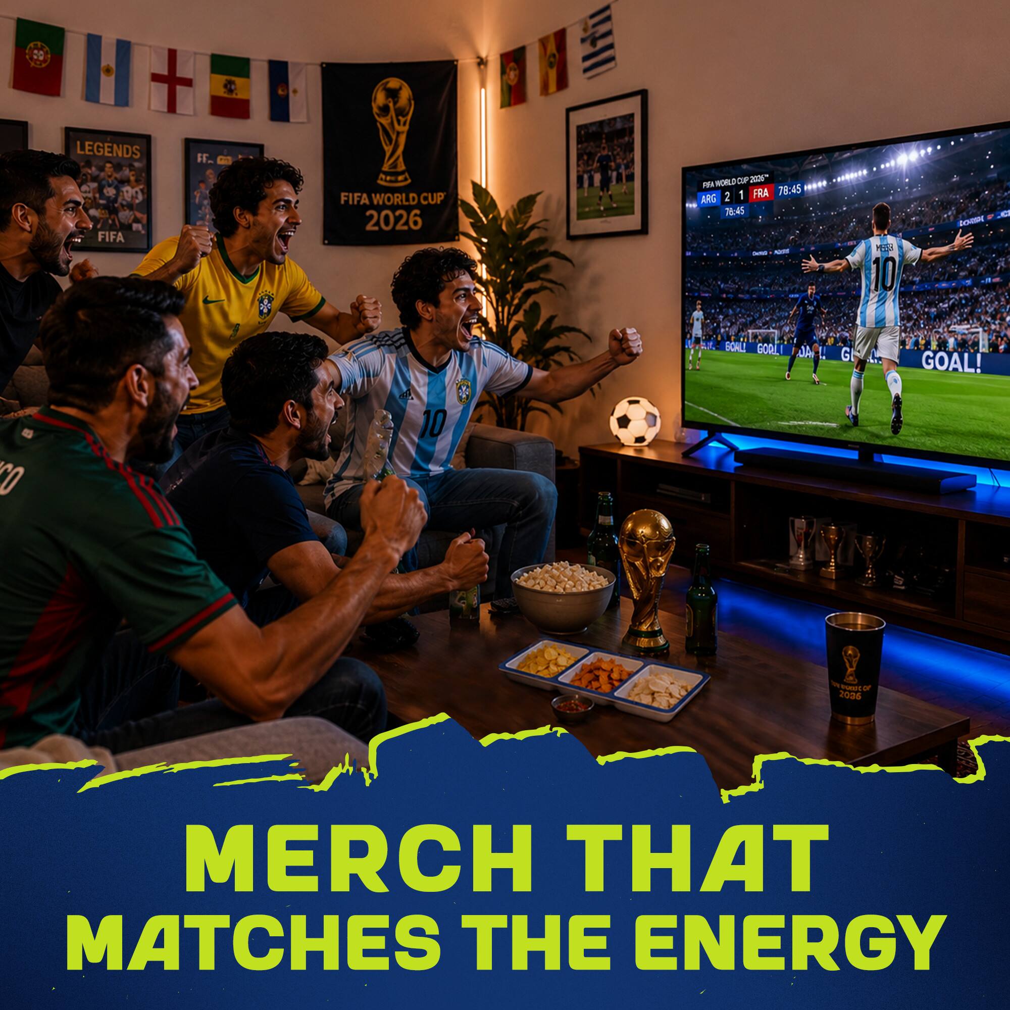 d0 LEGENDS FIFA F.  
FIFA WORLD CUP 2026  
WORLDCUP 2026  
1 RA 78:45  
ARG 2 - 2 FRA  
78:45  
- - PHA 10  
GraSeN  
E BORLE GORL JA G  
GOAL!  
20 10 - T - 2036  
MERCH THAT MATCHES THE ENERGY