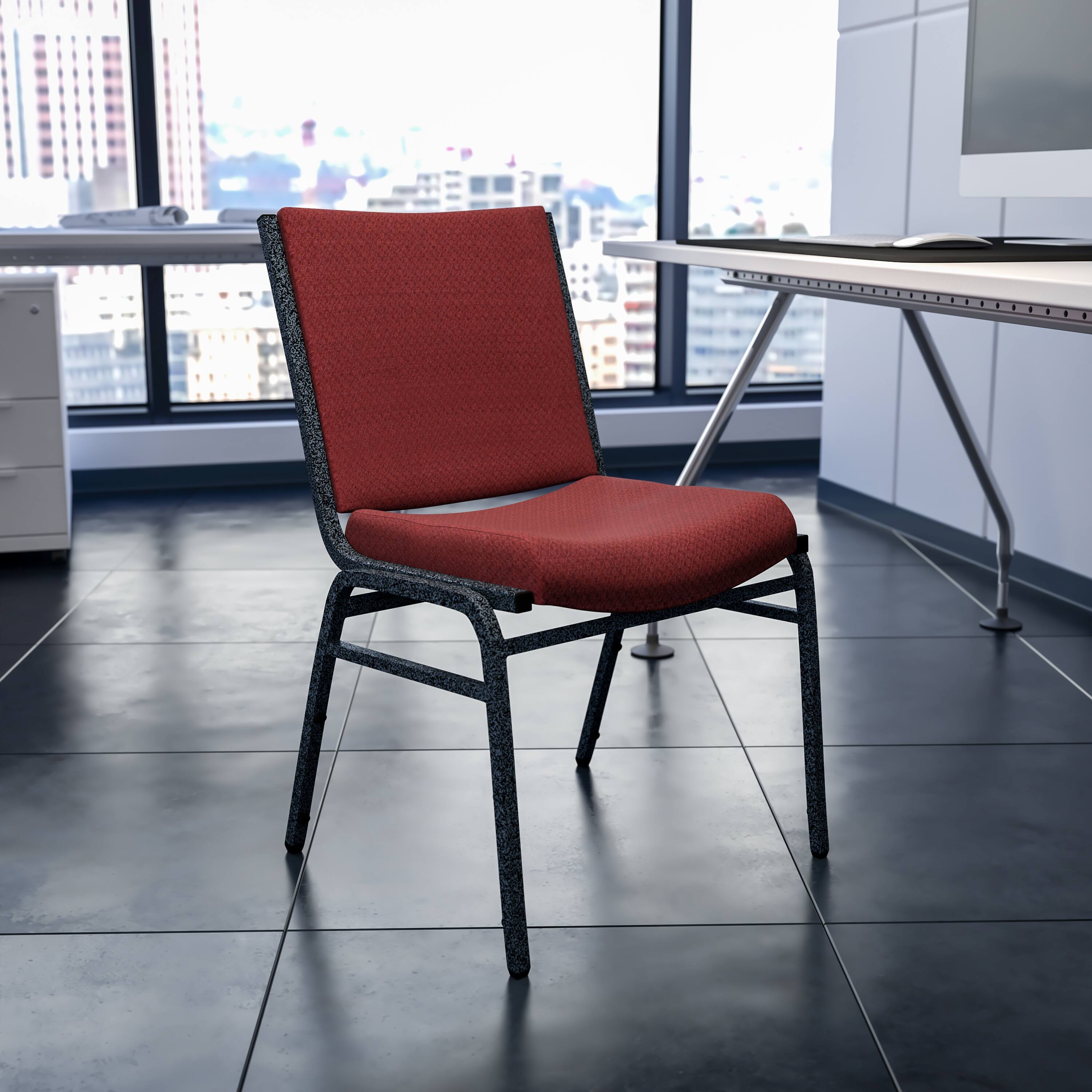 Alt View 1. Emma + Oliver - Heavy Duty Reception/Guest Stack Chair - Burgundy Patterned Fabric.