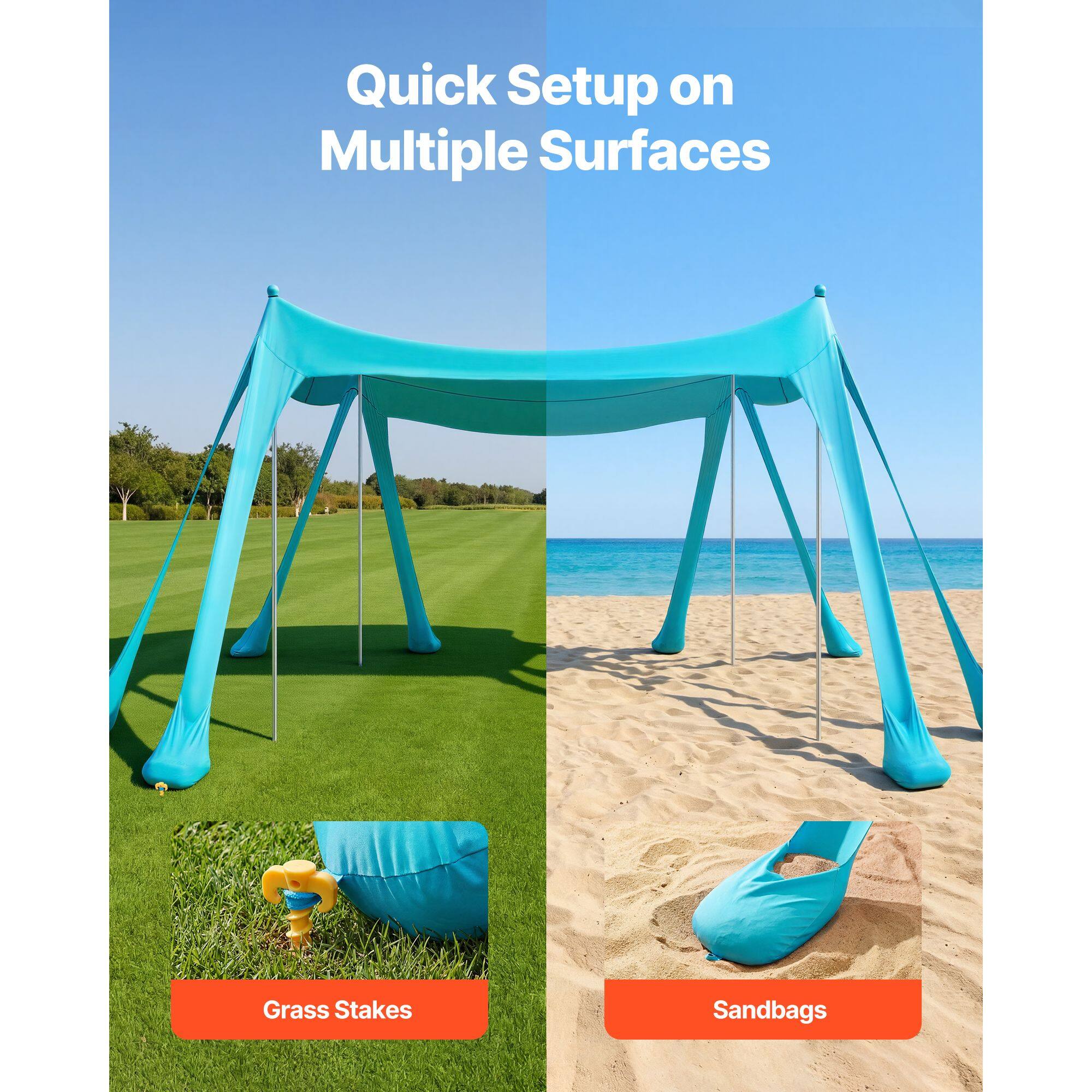 Quick Setup on Multiple Surfaces

Grass Stakes
Sandbags