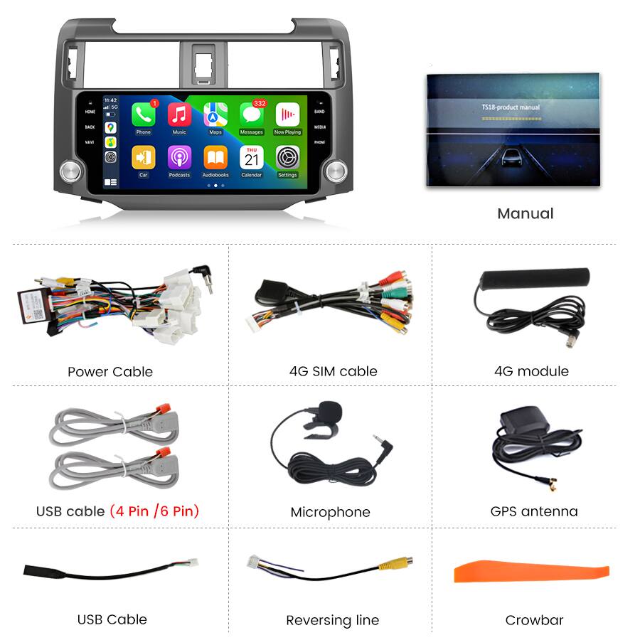 - SACN mAr 4 N 1 Phane Mu A Maos 33 Messages Niow Paying SNAO - T518-product manual .- - TRU 21 Possass Audiobooks Ha Sertings Manual Power Cable 4G SIM cable 4G module USB cable (4 Pin /6 Pin) Microphone GPS antenna USB Cable Reversing line Crowbar