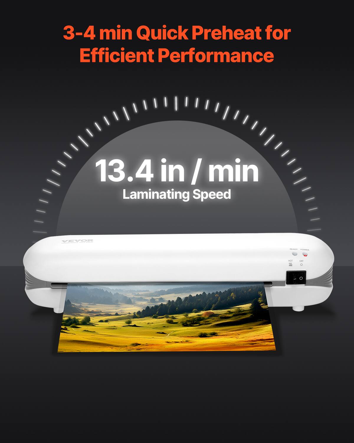 3-4 min Quick Preheat for Efficient Performance

13.4 in/min Laminating Speed