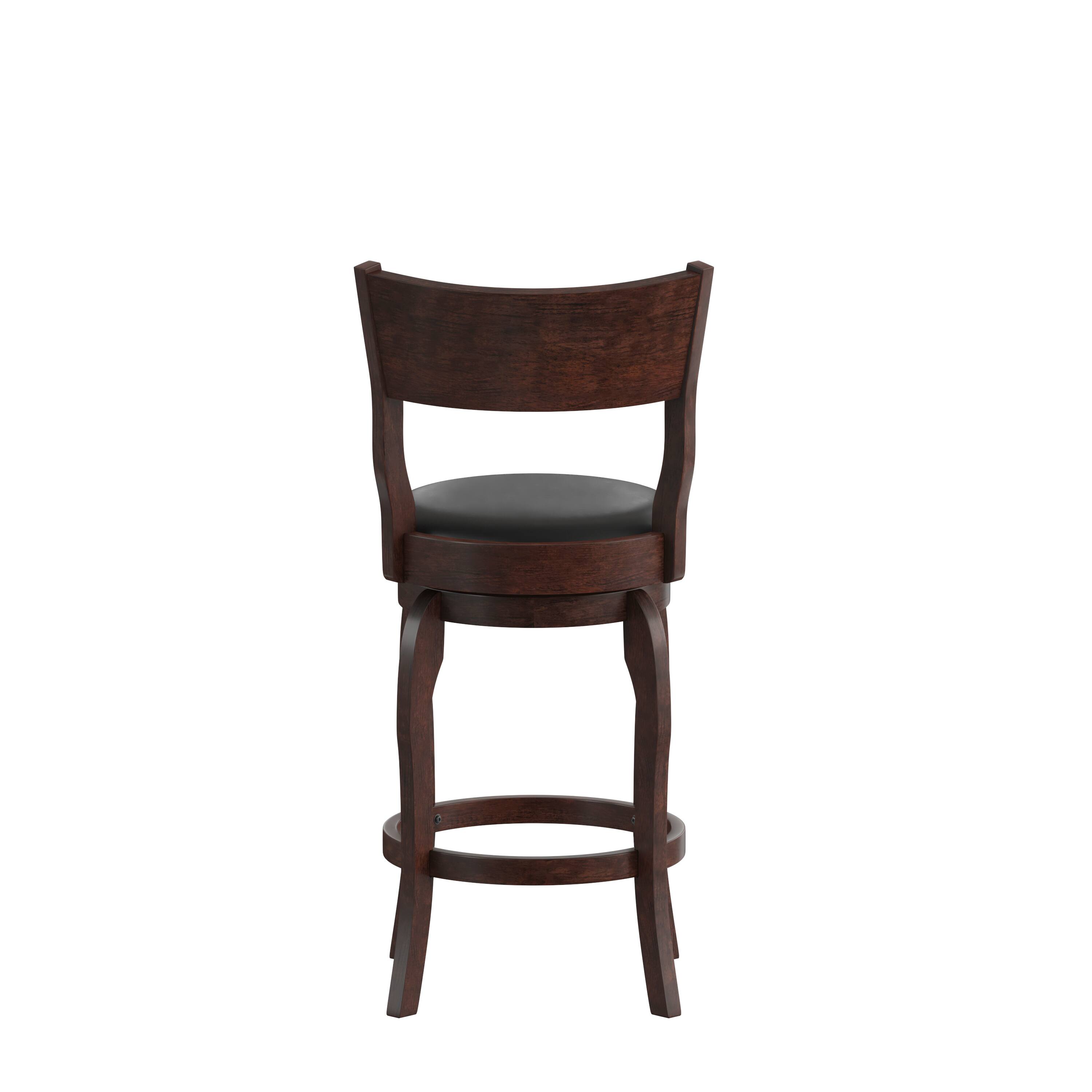 Alt View 7. Emma + Oliver - Cale Classic Pub Style Swivel Wooden Barstool with Padded Faux Leather Seat - Black Vinyl/Espresso Frame.