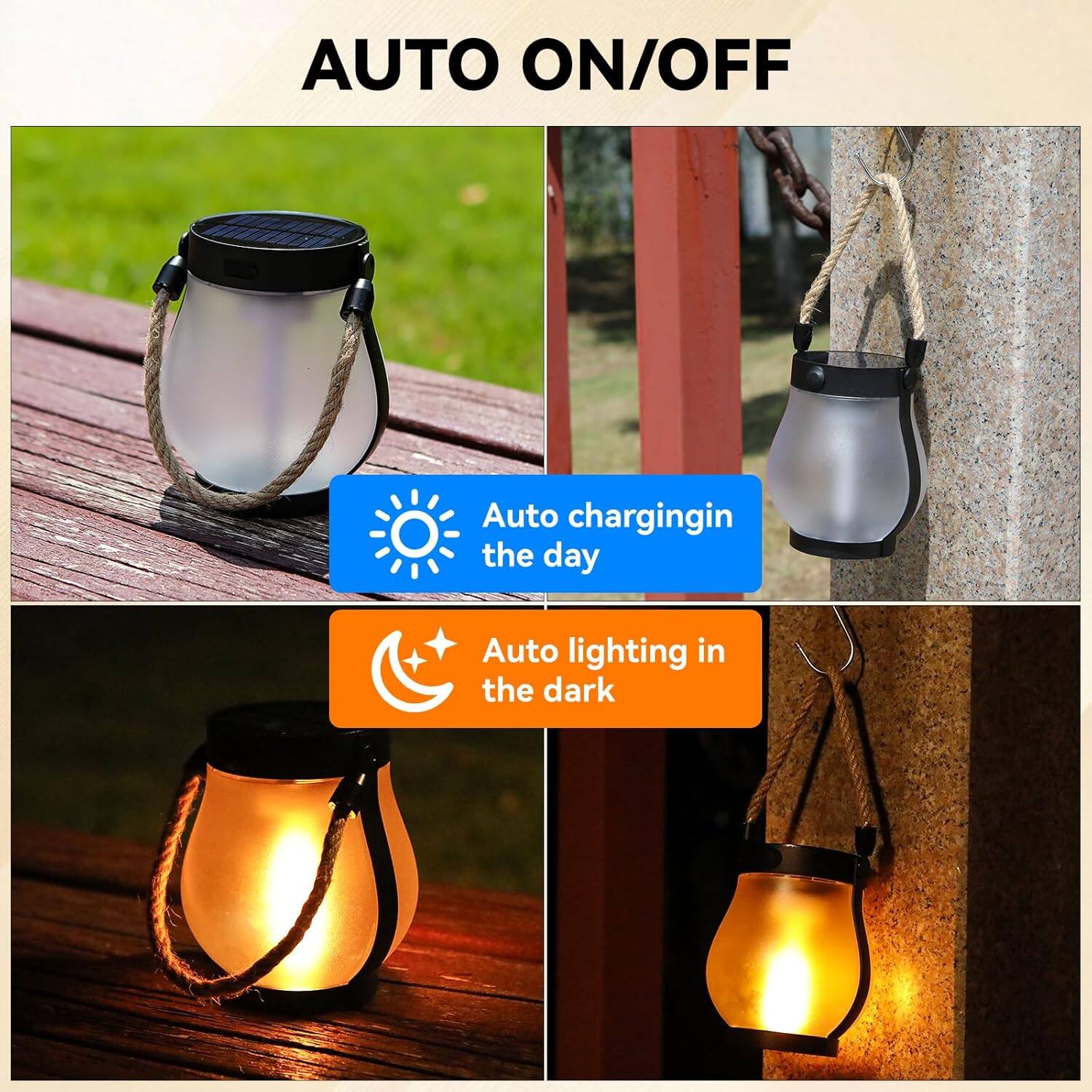 Auledio 1Pc Solar Lanterns Lights,Flame Garden Lights with 2
