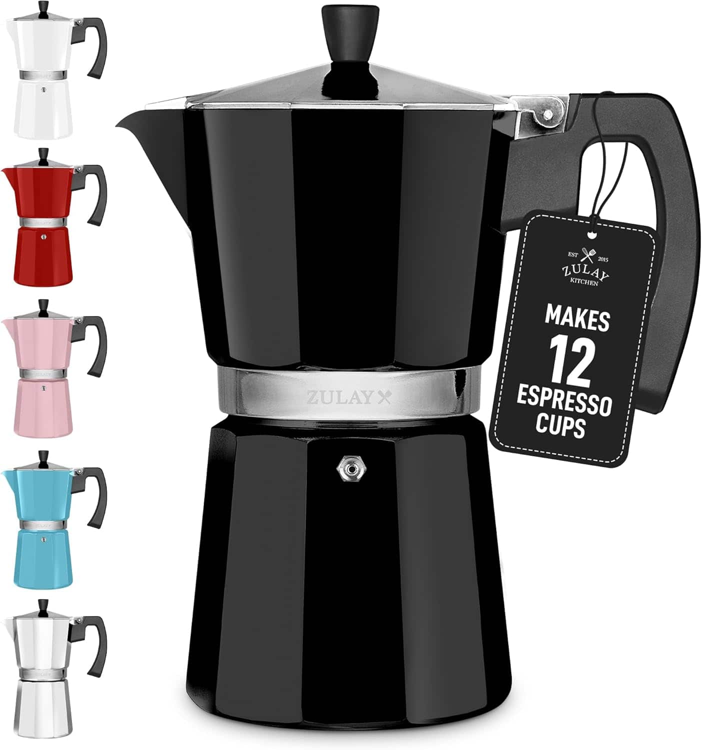 Zulay Kitchen - Stovetop Espresso Maker - Moka Pot 12 Espresso Cups - Black