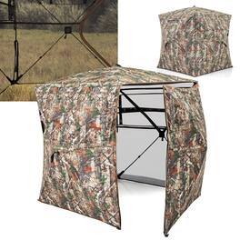 Gymax - 360° One-Way See-Through Hunting Blind w/ Full-Open Door Portable Carry Bag - Camouflage