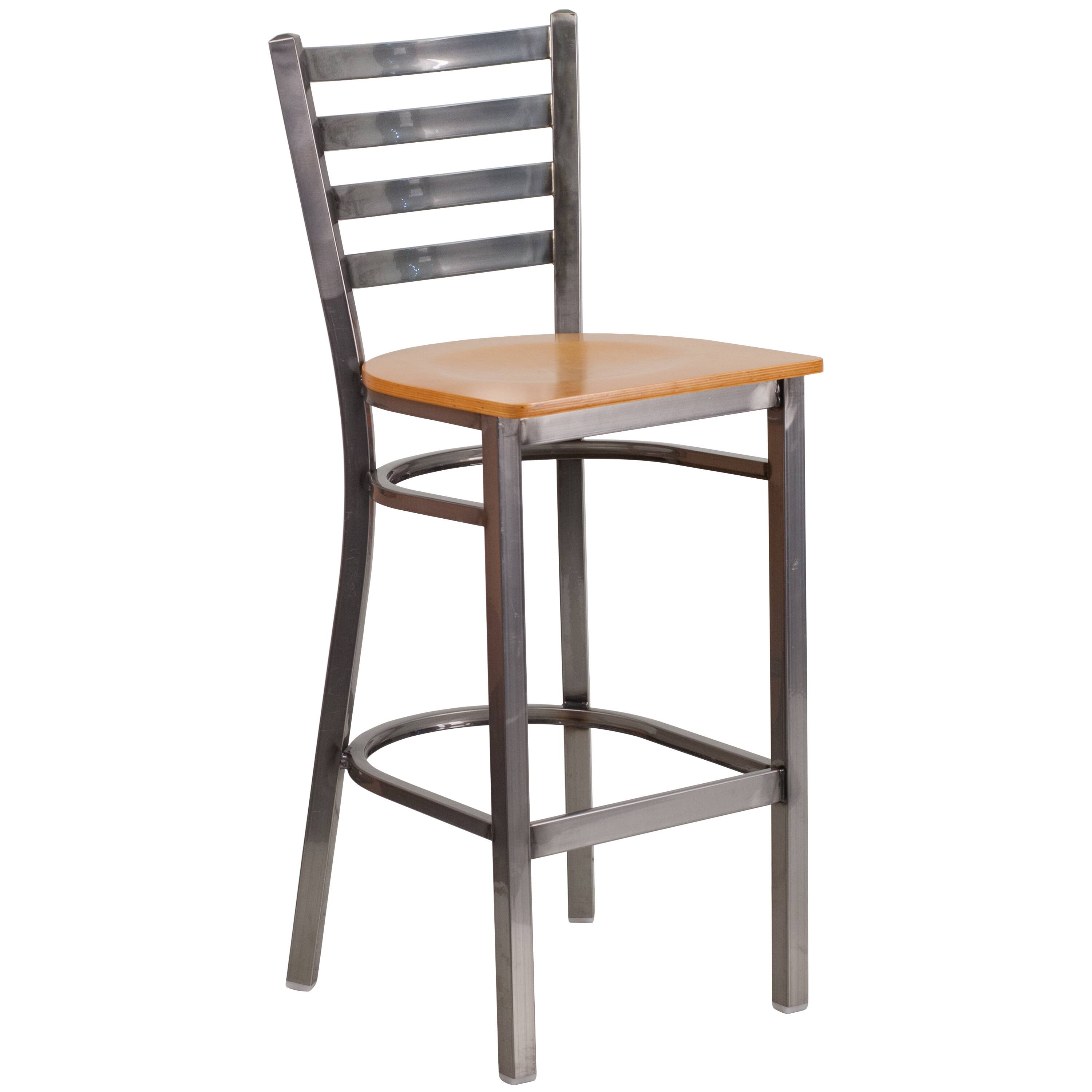 Alt View 7. Emma + Oliver - 2 Pack Clear Coated Ladder Back Metal Restaurant Barstool - Natural Wood Seat/Clear Coated Metal Frame.