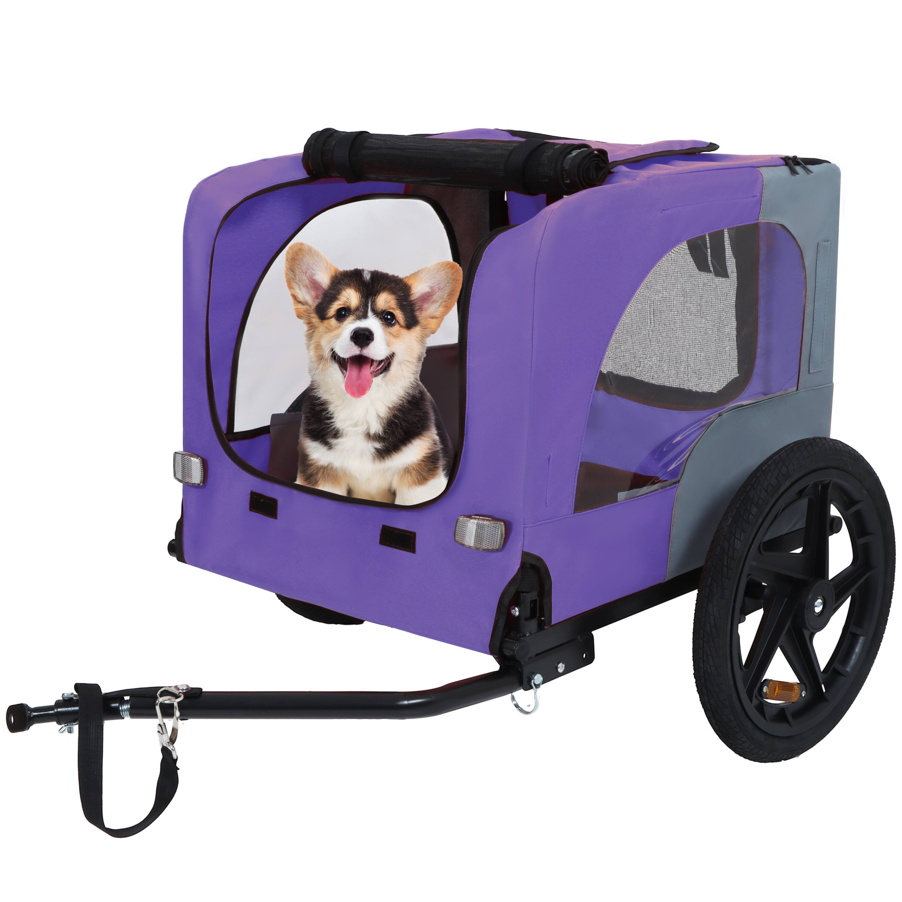 Angle. TinyHomie - Outdoor Heavy Duty Collapsible Pet Bike Trailer 16inch  Wheels Universal Hitch Purple.