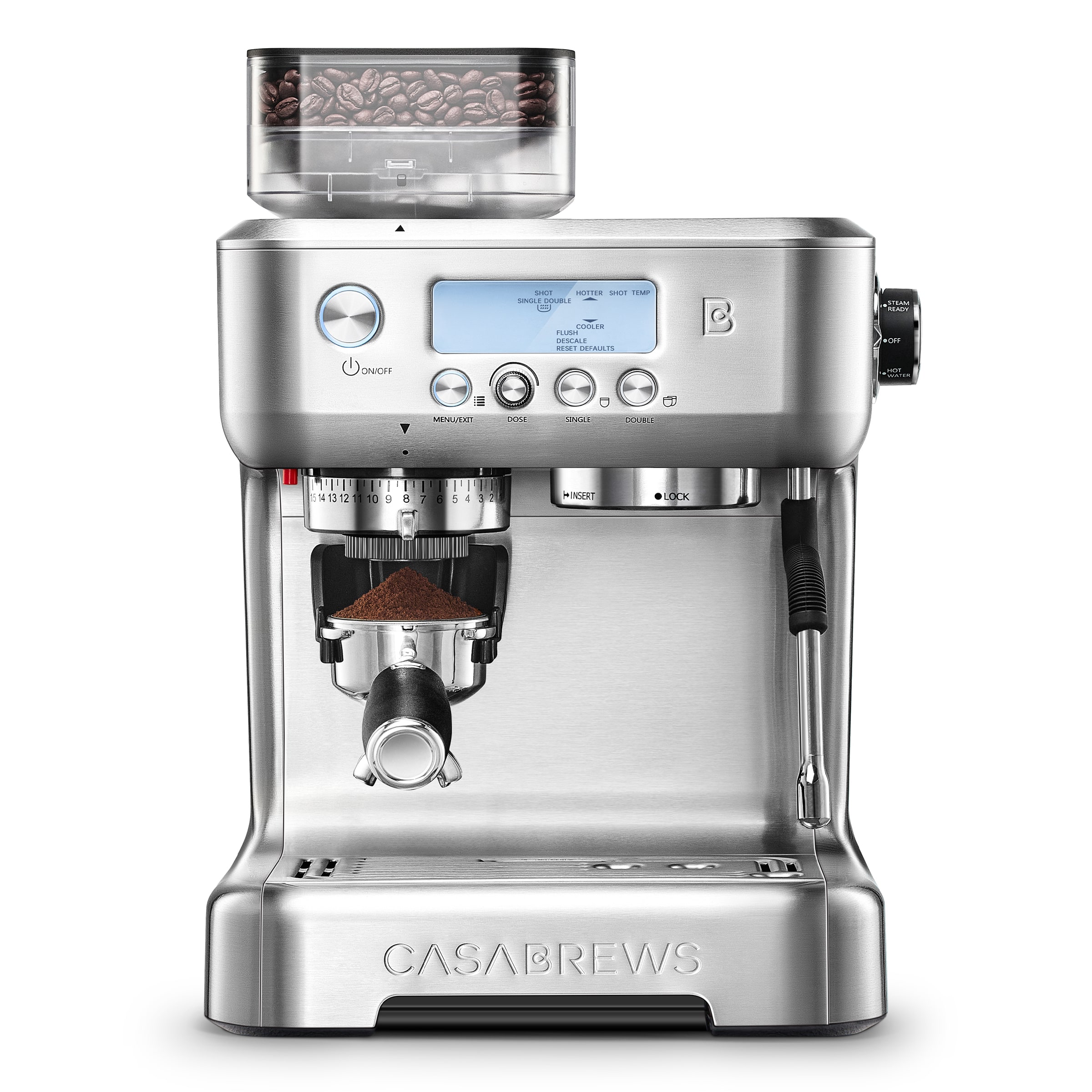 Casabrews - 5700Pro 20-Bar Espresso Machine and Coffee Maker with Grinder - Silver