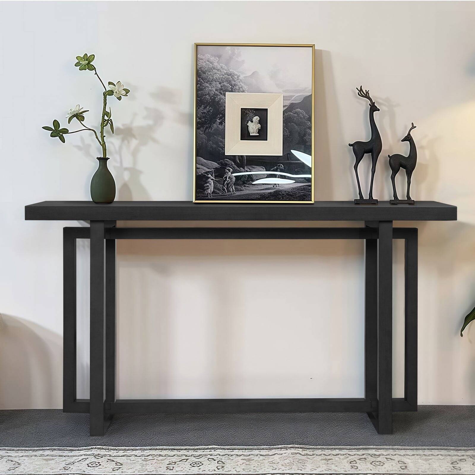 Alt View 3. Kadyn - 59" Narrow Console Table, MDF Entryway Sofa Table for Hallway, Living Room, Strong Metal Stand, Space-Saving Design - Black.