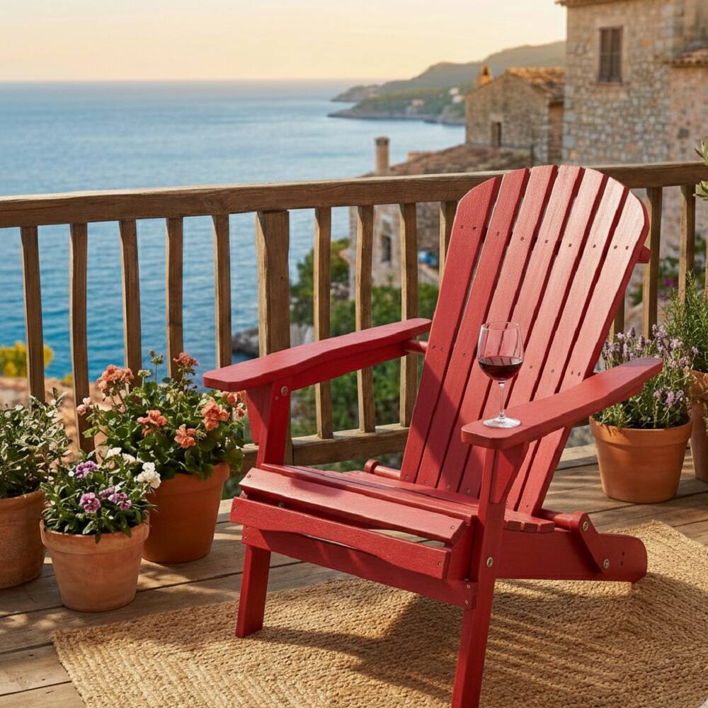 Alt View 1. Jiallo - Grand Collection Folding Large Size Adirondack Chair Pine Wood, Red - Red.