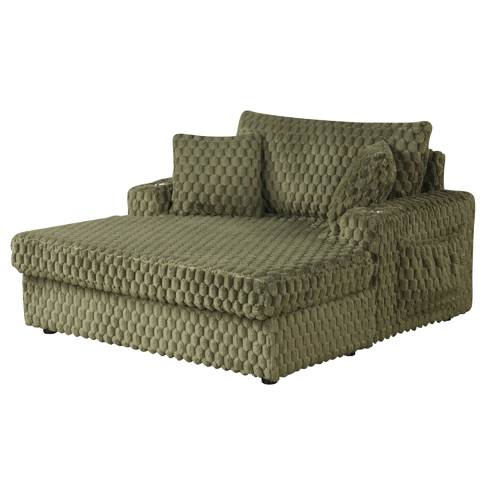 Back. Parrot Uncle - 58" Oversized Chaise Lounge, Living Room Plush Sofa Bed Chair Bed, Sleeper Couch Bed With Storage Space, Office Daybed - Green.
