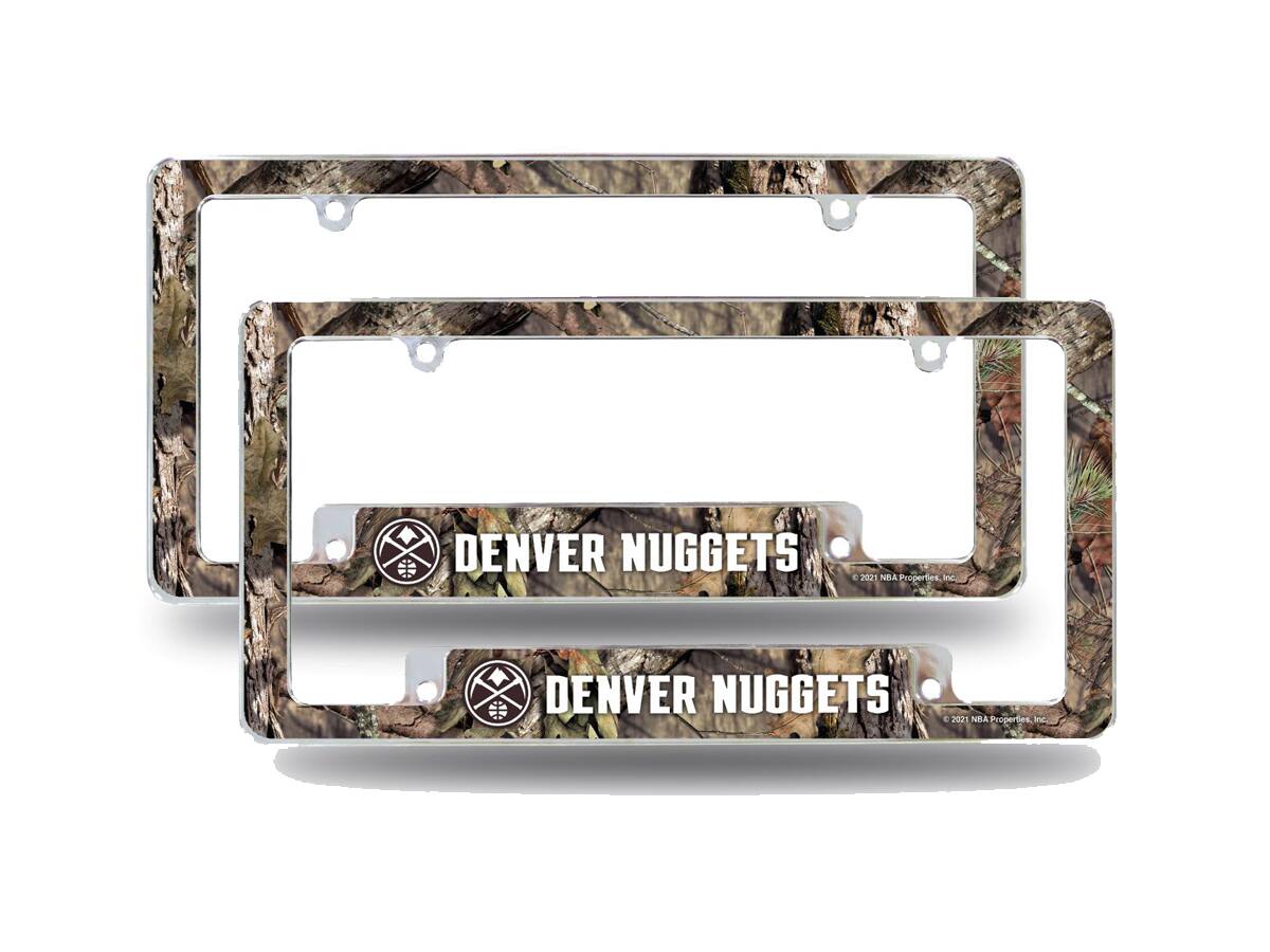 Denver Nuggets Chrome Metal (Set of 2) License Plate Frames with Bold Mossy Oak Camouflaged Camo Design