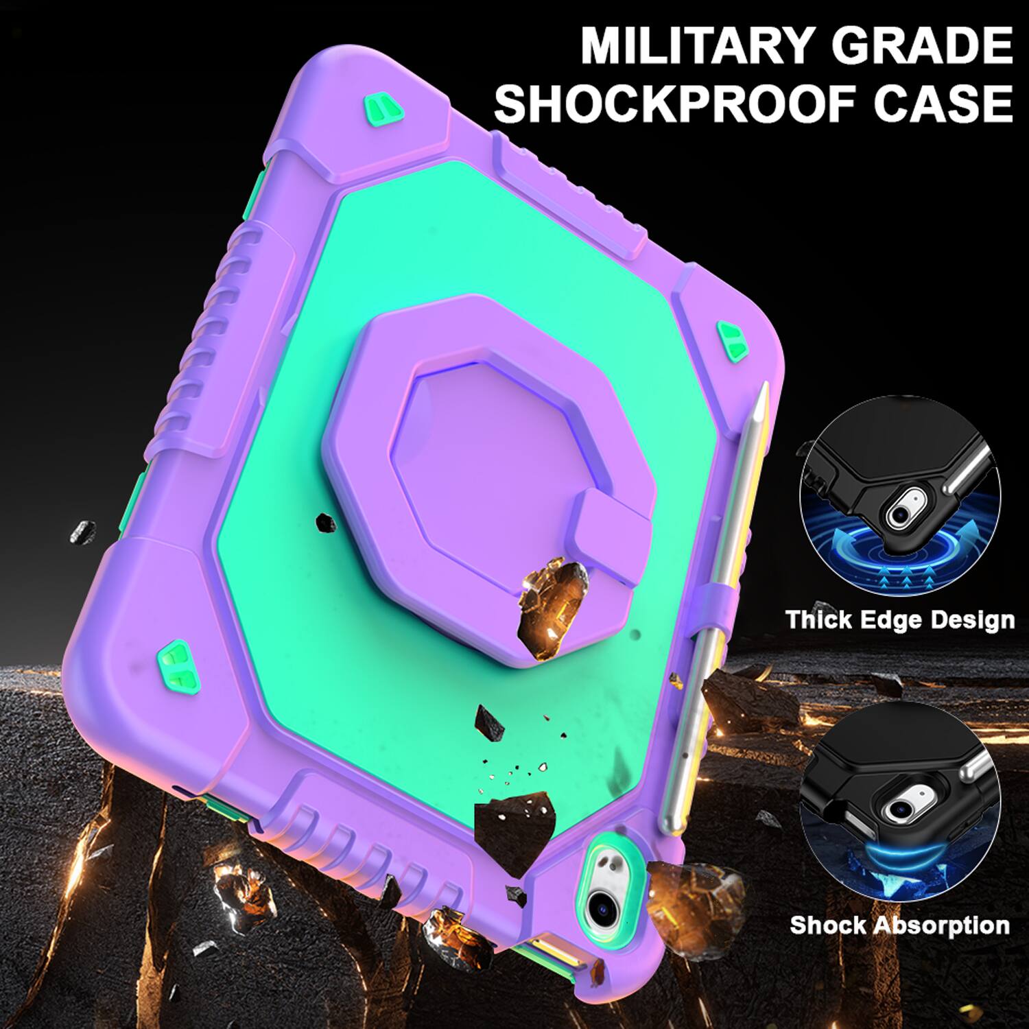 MILITARY GRADE SHOCKPROOF CASE

Thick Edge Design

Shock Absorption