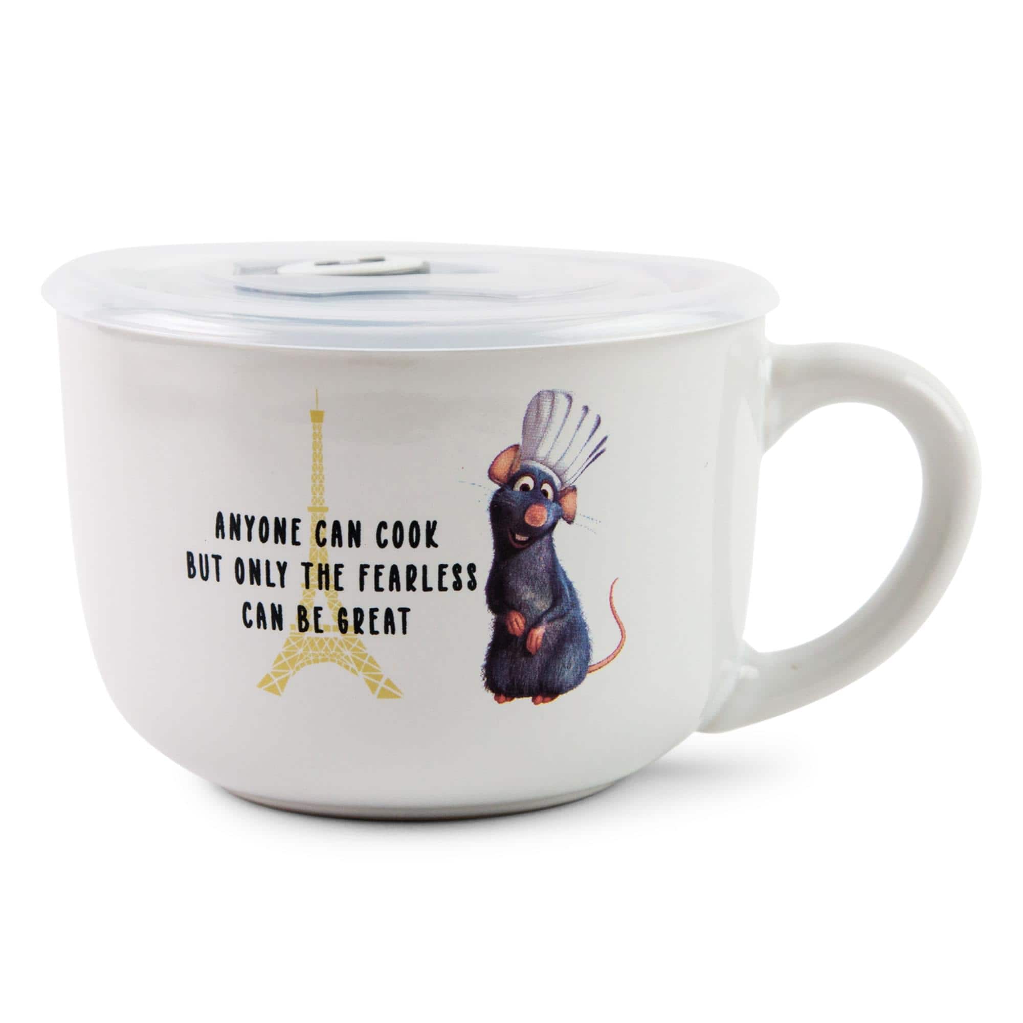 "Silver Buffalo - Disney Pixar Ratatouille ""Anyone Can Cook"" Ceramic Soup Mug With Lid | 24 Ounces - White" price history on PriceWatchPro