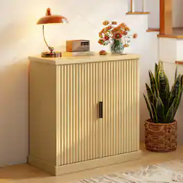Songmics Home - Buffet Cabinet, Fluted Console Cabinet, Sideboard with Adjustable Shelf, Buffet Table, 15.8 x 29.9 x 31.5 Inches - Oak Beige