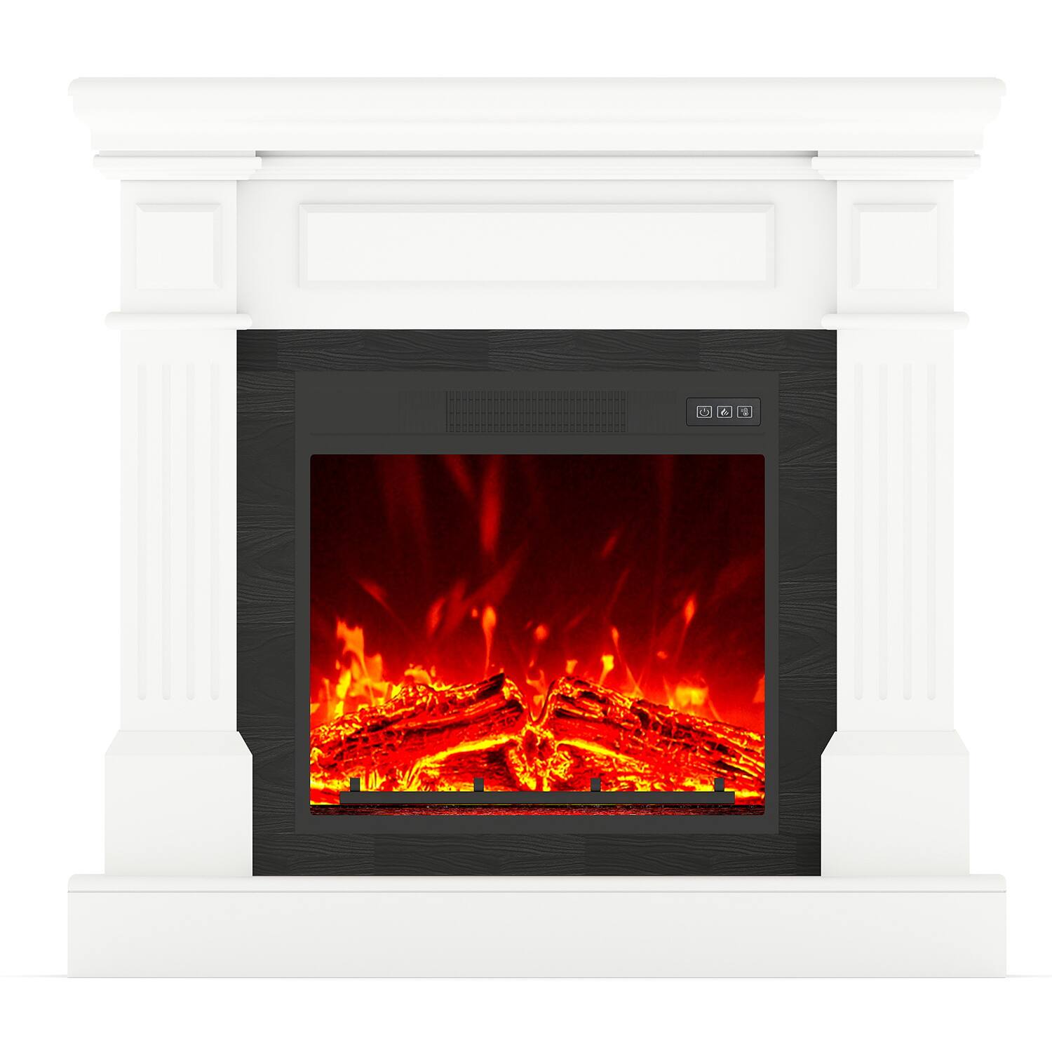 Back. Fehokinch - 35" White Electric Fireplace Mantel with Realistic 3D Flames, Remote Control & 1500W Heater - White.
