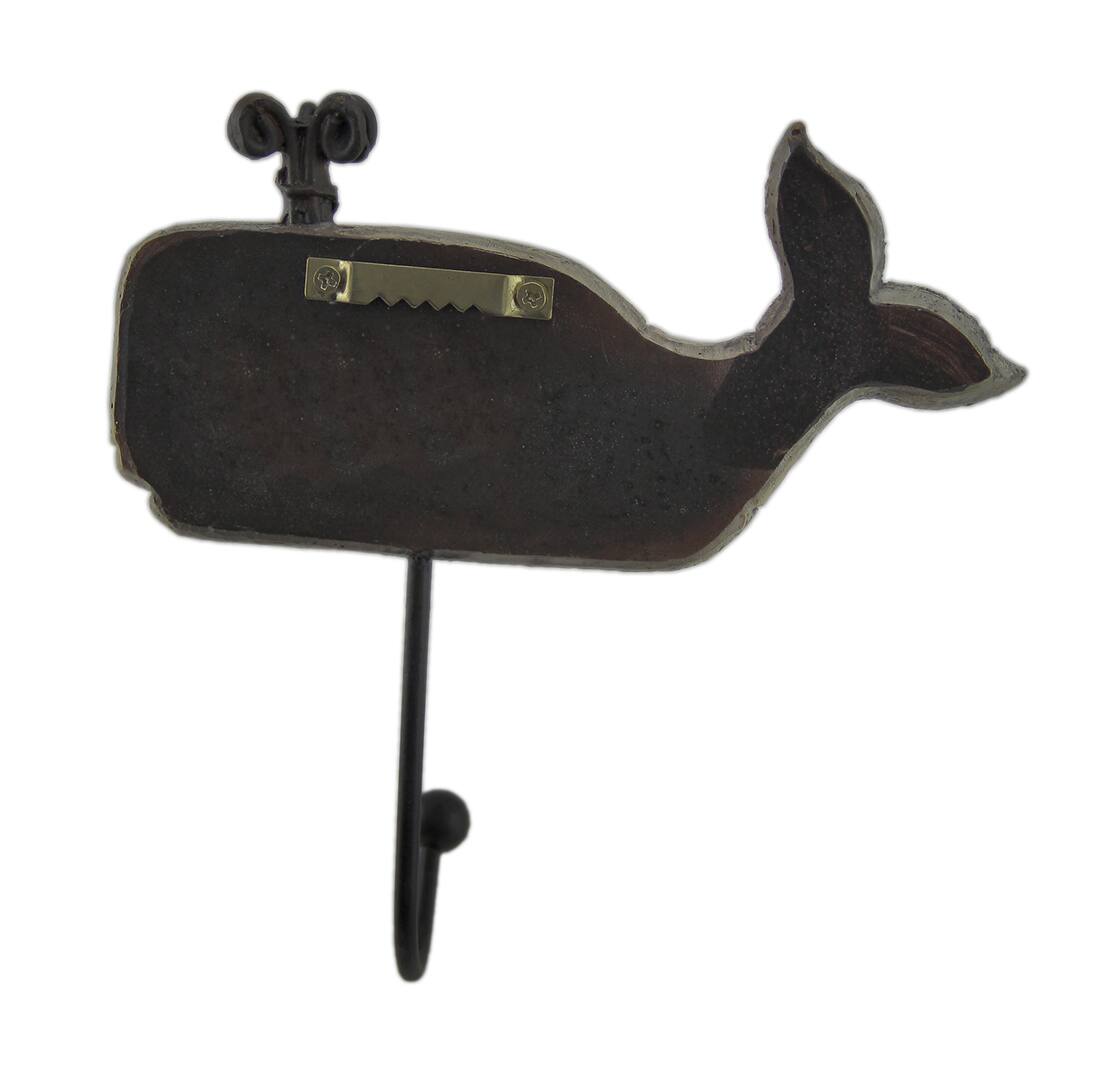 Alt View 2. Zeckos - Distressed Wood Look 2 Piece Spouting Whale Wall Hook Set - Beige.