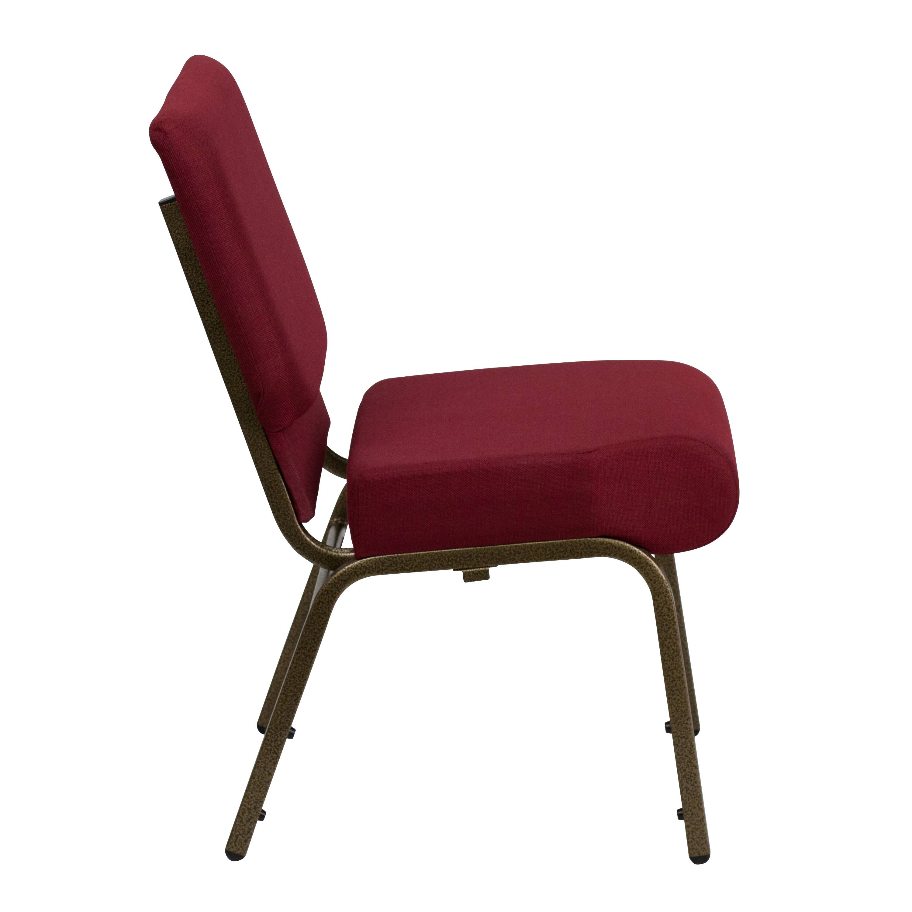 Alt View 6. Emma + Oliver - 4 Pack 21''W Stacking Church Chair - Burgundy Fabric/Gold Vein Frame.